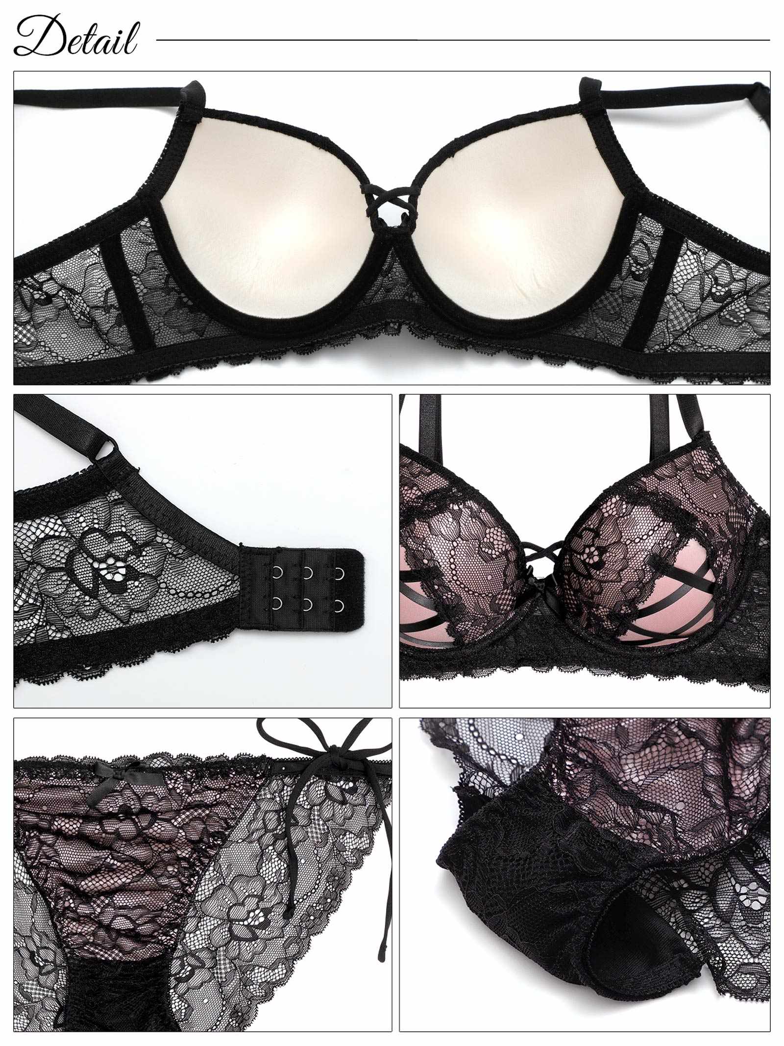 6/16新作!ビタースウィートレース育乳脇高ブラジャー&サイド紐バック透けフルバックショーツ