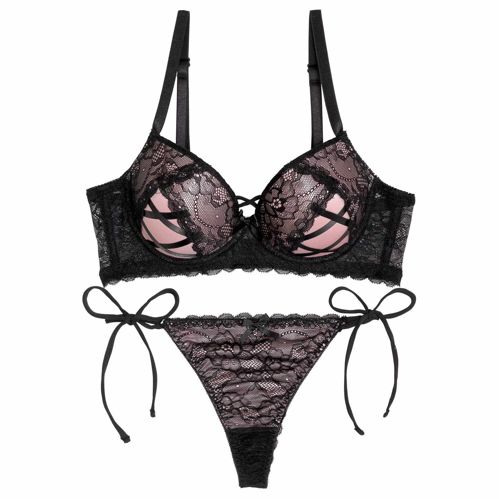 ビタースウィートレース育乳脇高ブラジャー&サイド紐バック透けTバックショーツ