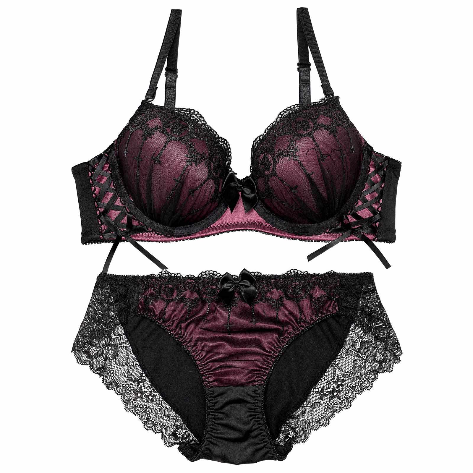ラビリンスシアーレースアップブラジャー&フルバックショーツ