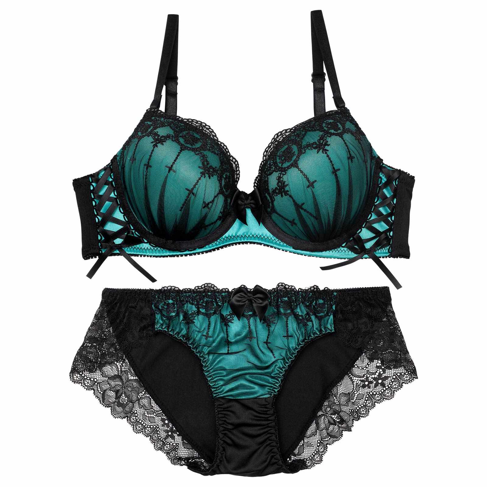 ラビリンスシアーレースアップブラジャー&フルバックショーツ