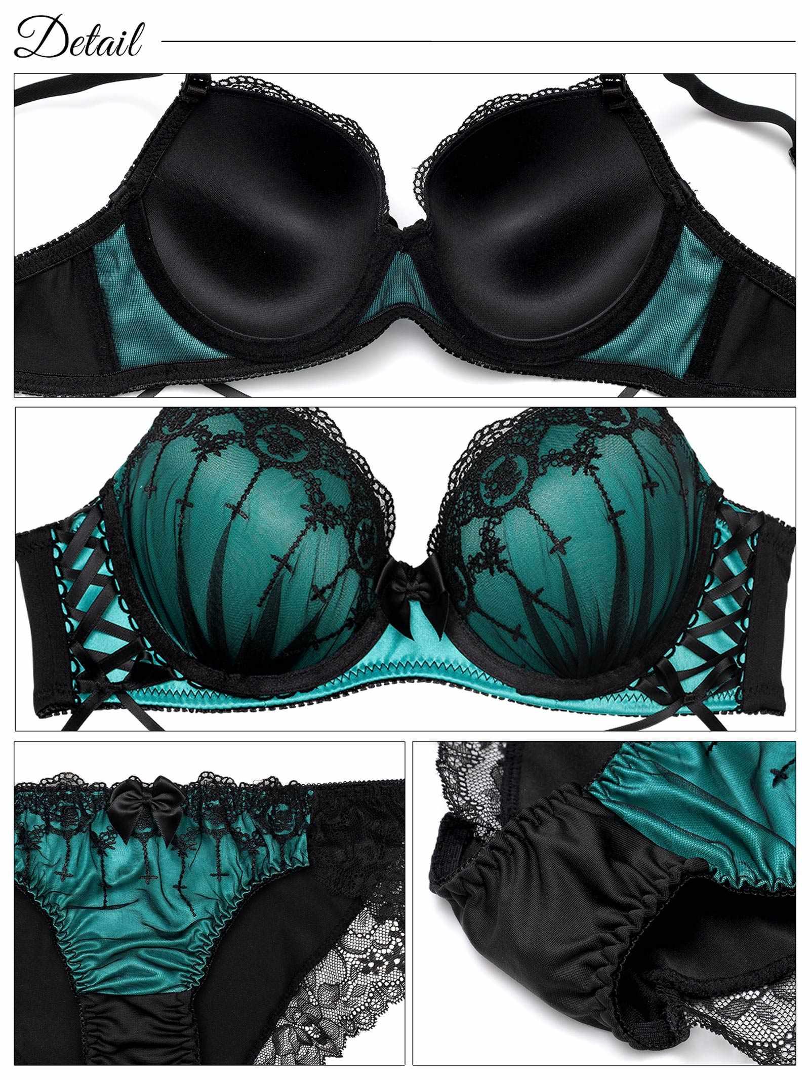 【EFサイズ】ラビリンスシアーレースアップブラジャー&フルバックショーツ - 【公式】247Lingerie