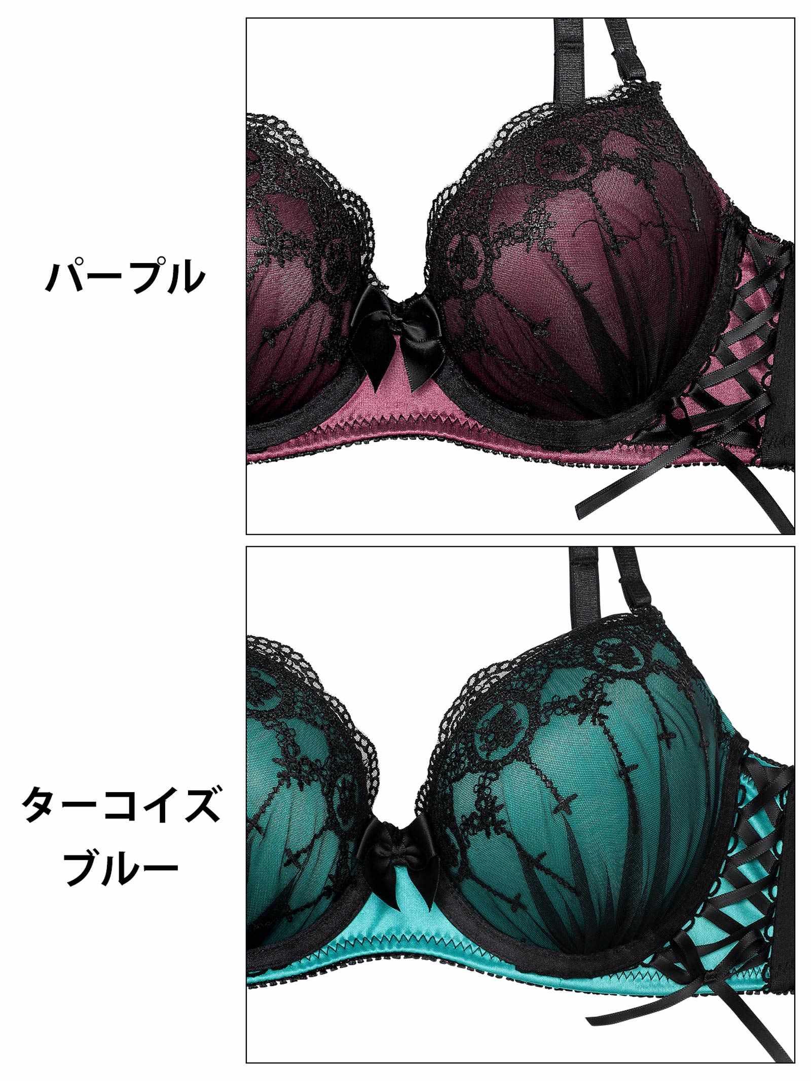 【EFサイズ】ラビリンスシアーレースアップブラジャー&フルバックショーツ - 【公式】247Lingerie