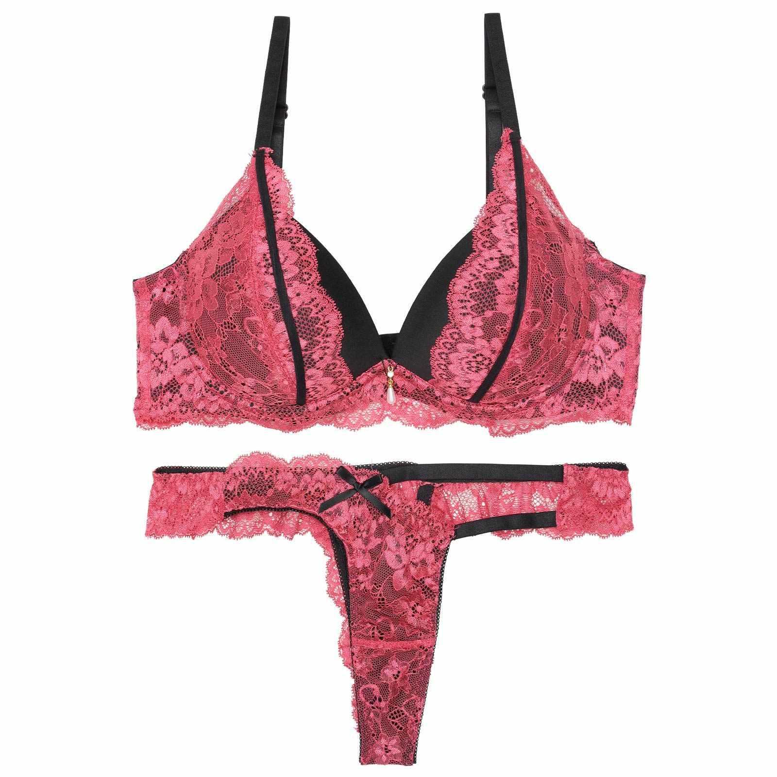 【EFサイズ】ディープグラマラスレーシィ育乳脇高ブラジャー&バック透けTバックショーツ - 【公式】247Lingerie