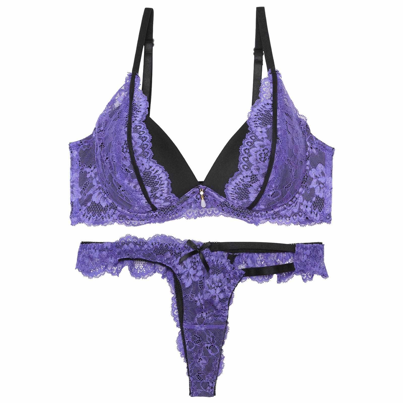 【EFサイズ】ディープグラマラスレーシィ育乳脇高ブラジャー&バック透けTバックショーツ - 【公式】247Lingerie