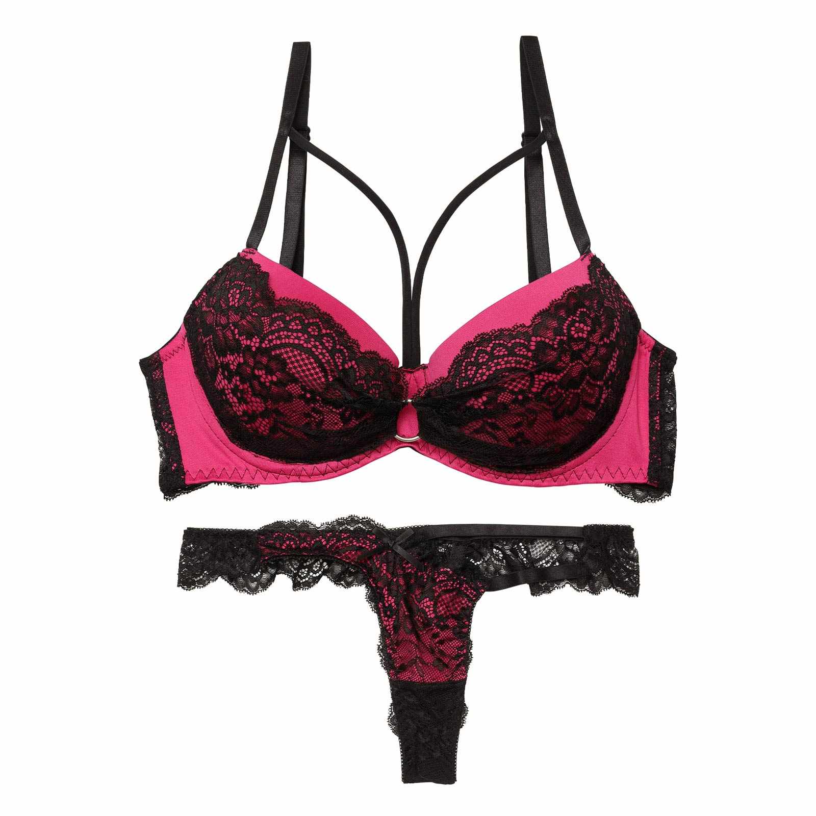 【EFサイズ】センシュアルネオンリングコードブラジャー&バック透けTバックショーツ