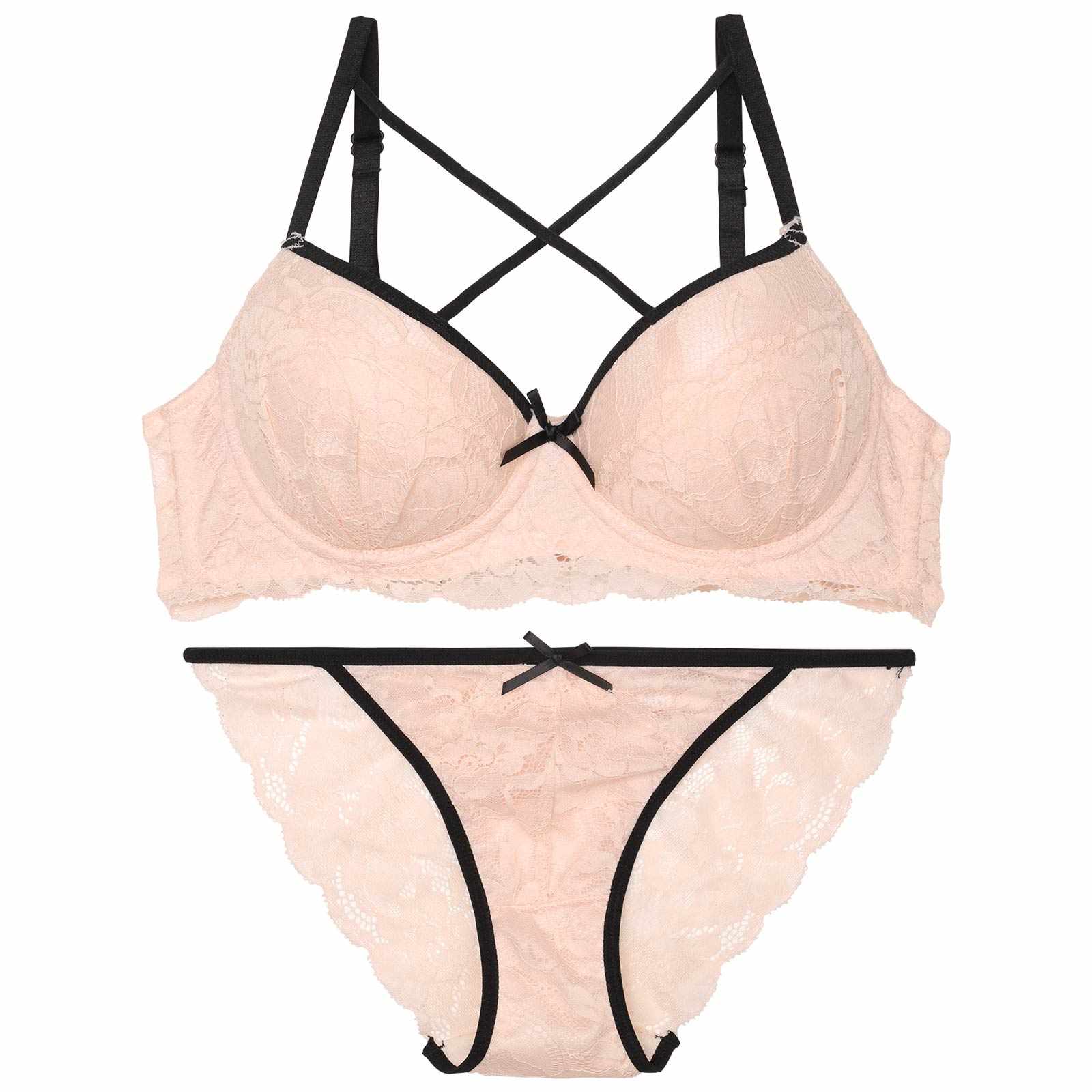 パイピングクロスレーシィブラジャー&バック透けフルバックショーツ - 【公式】247Lingerie