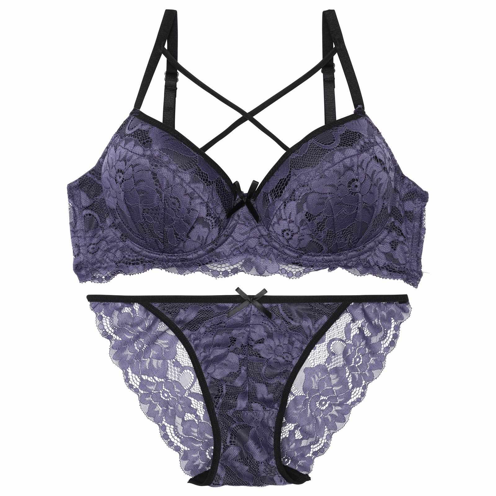 パイピングクロスレーシィブラジャー&バック透けフルバックショーツ - 【公式】247Lingerie