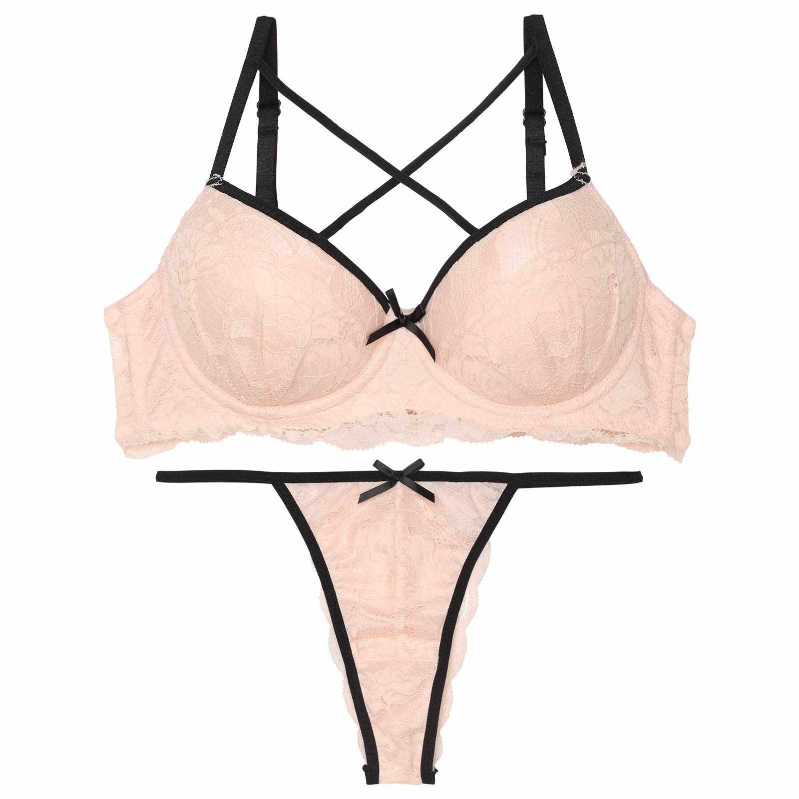 【EFサイズ】パイピングクロスレーシィブラジャー&バック透けTバックショーツ - 【公式】247Lingerie