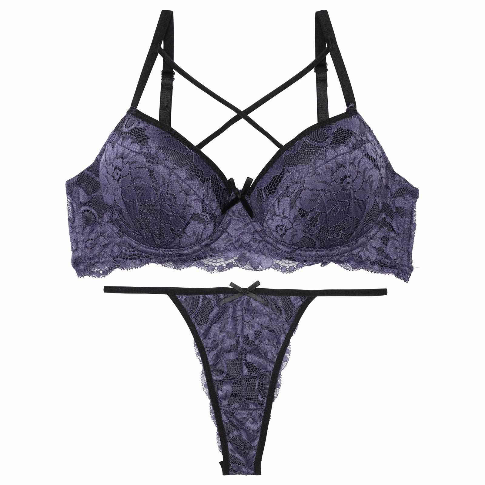 【EFサイズ】パイピングクロスレーシィブラジャー&バック透けTバックショーツ - 【公式】247Lingerie