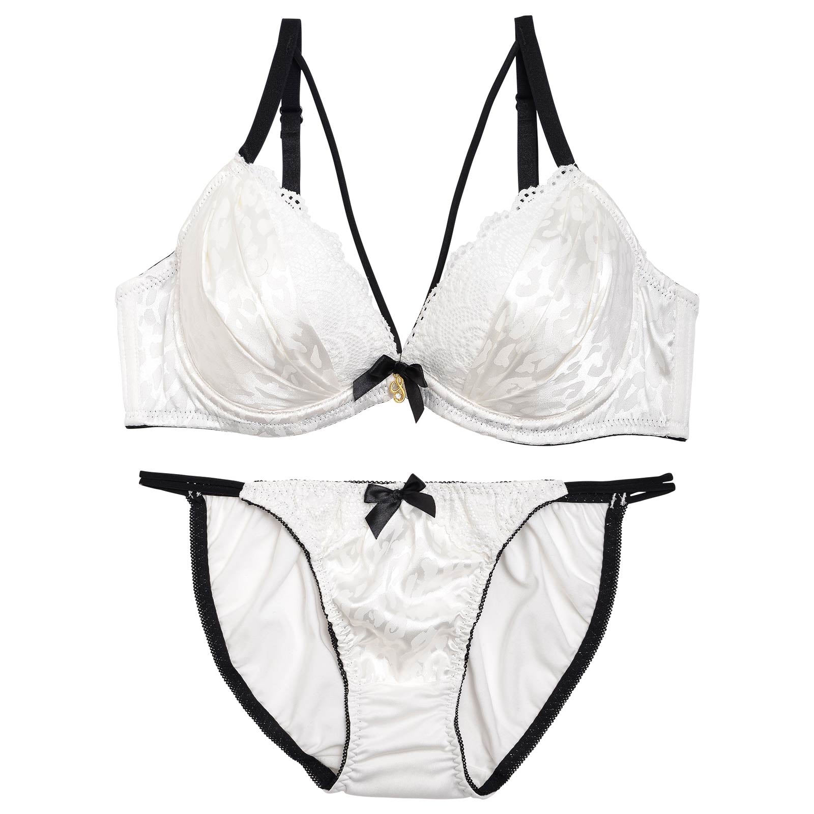 【三上悠亜着用】【EFサイズ】モノトーンレオパード柄ストラッピーブラジャー&フルバックショーツ