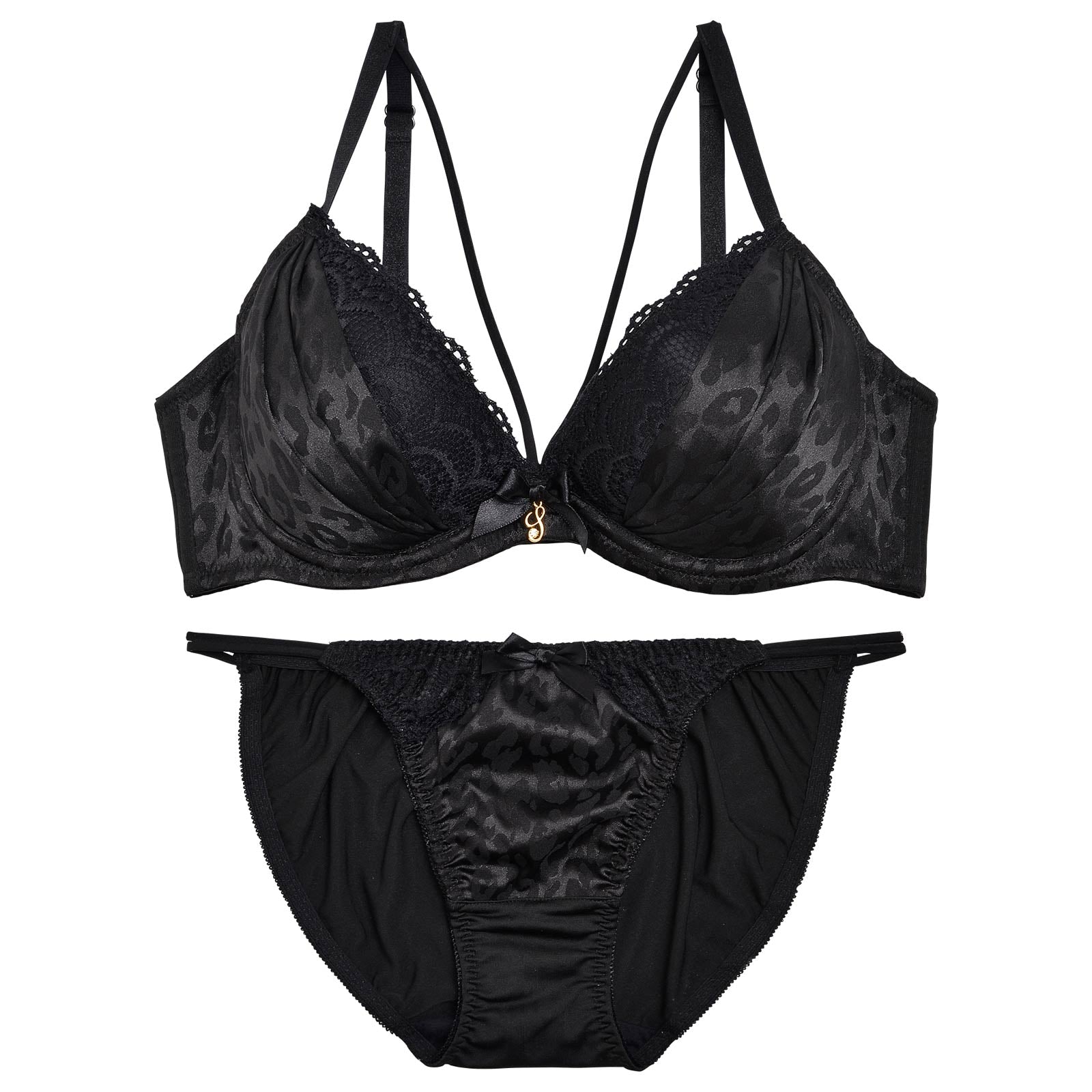 【三上悠亜着用】【EFサイズ】モノトーンレオパード柄ストラッピーブラジャー&フルバックショーツ