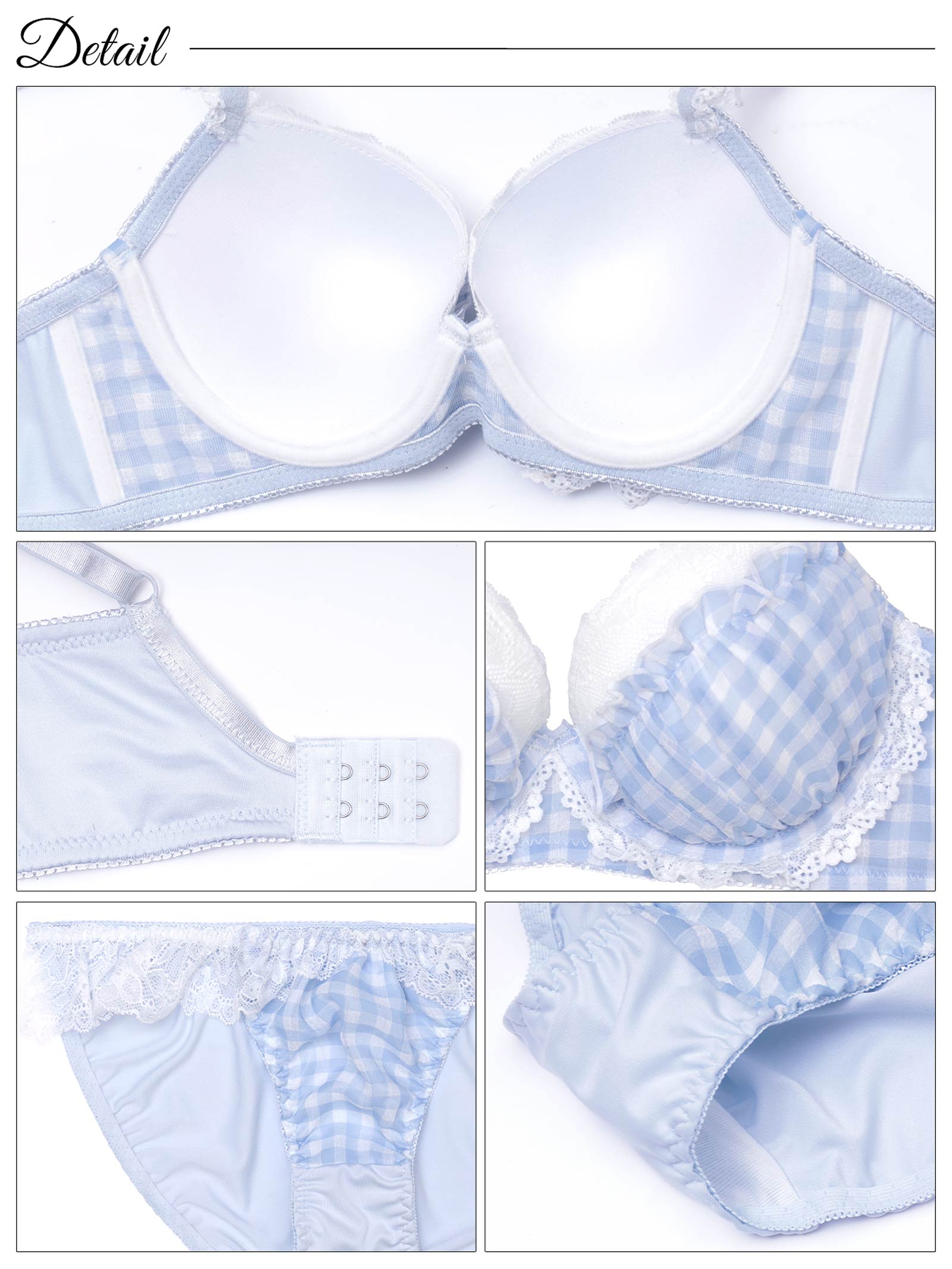 7/18新作!【かとゆり着用】ファンシーギンガムシアーフリル育乳脇高ブラジャー&フルバックショーツ