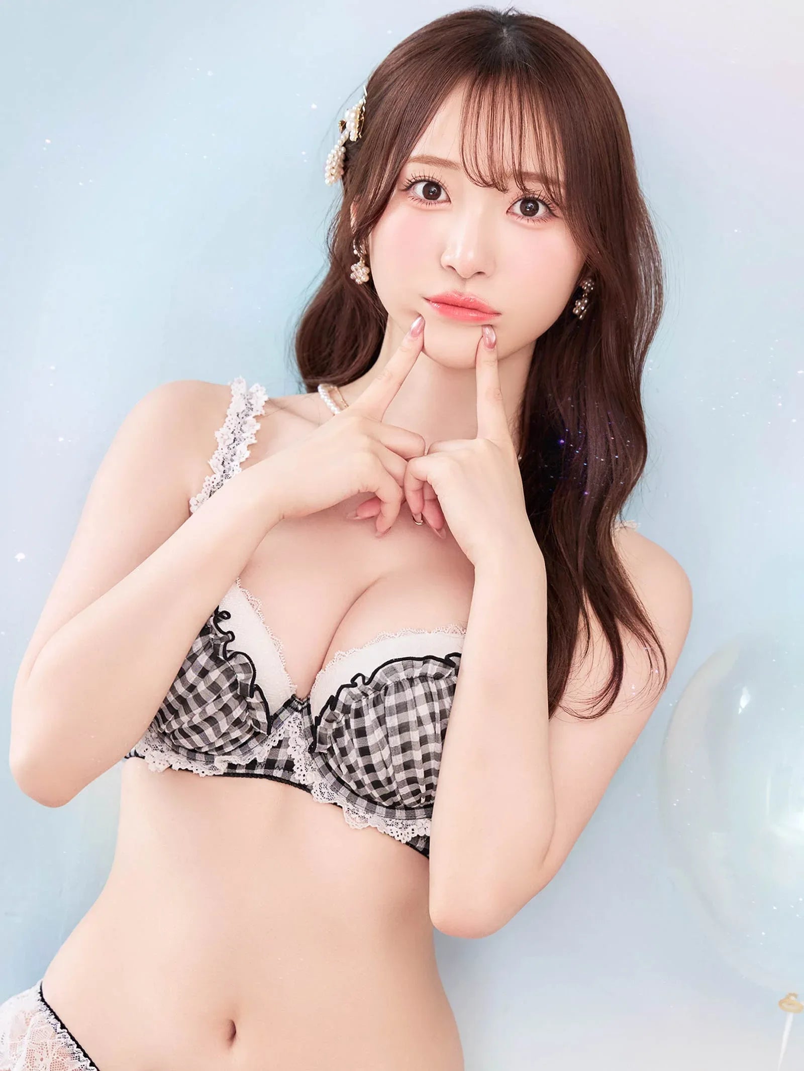 7/18新作!【かとゆり着用】ファンシーギンガムシアーフリル育乳脇高ブラジャー&Tバックショーツ