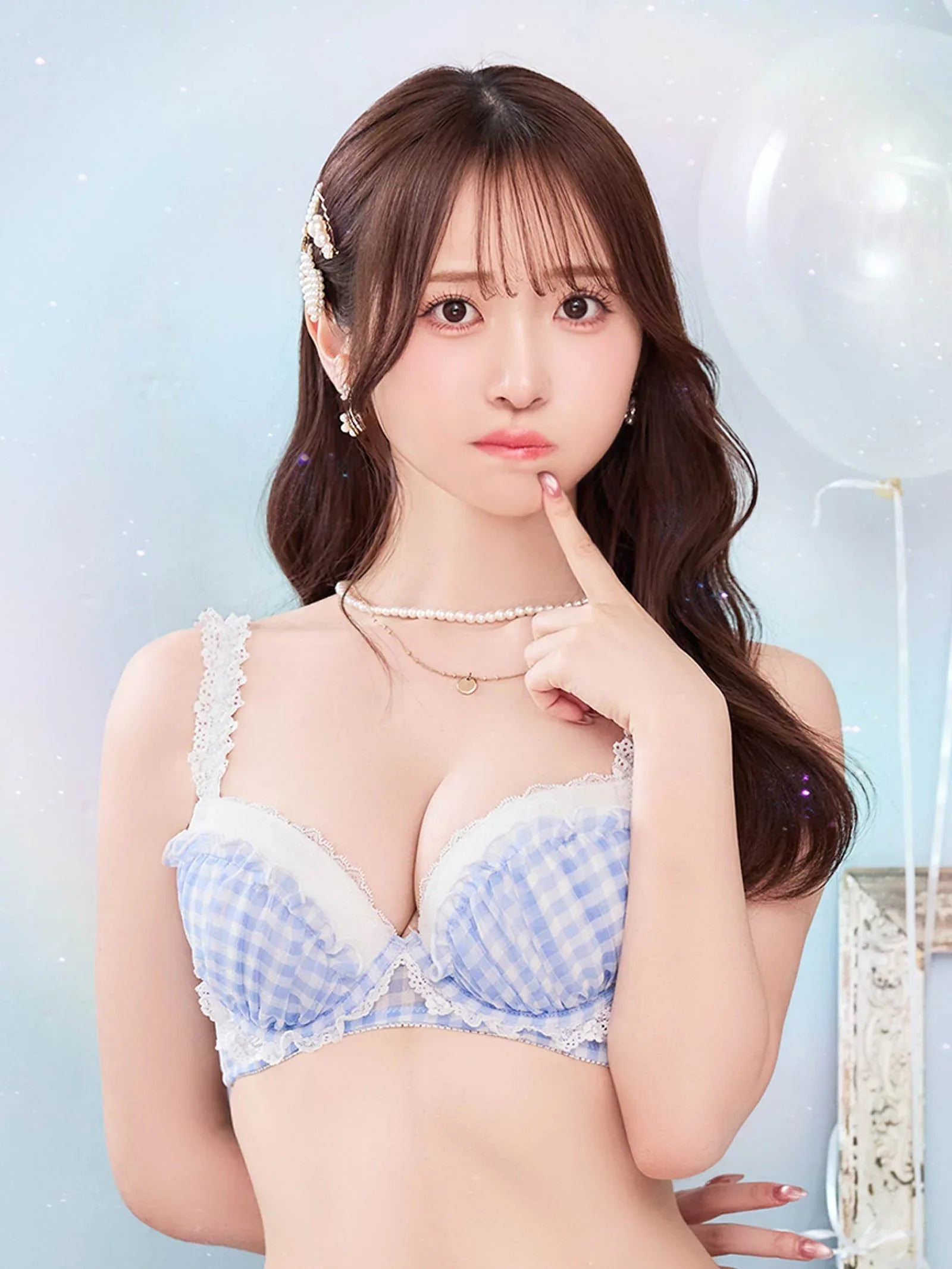 7/18新作!【かとゆり着用】【EFサイズ】ファンシーギンガムシアーフリル育乳脇高ブラジャー&フルバックショーツ