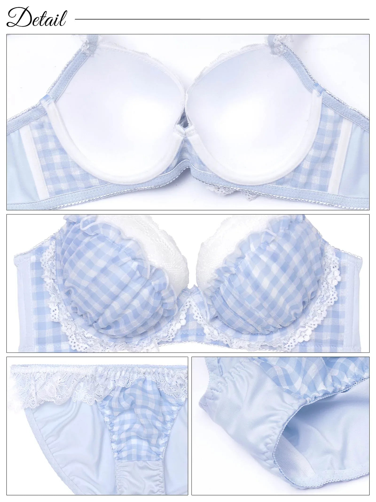 7/18新作!【かとゆり着用】【EFサイズ】ファンシーギンガムシアーフリル育乳脇高ブラジャー&フルバックショーツ