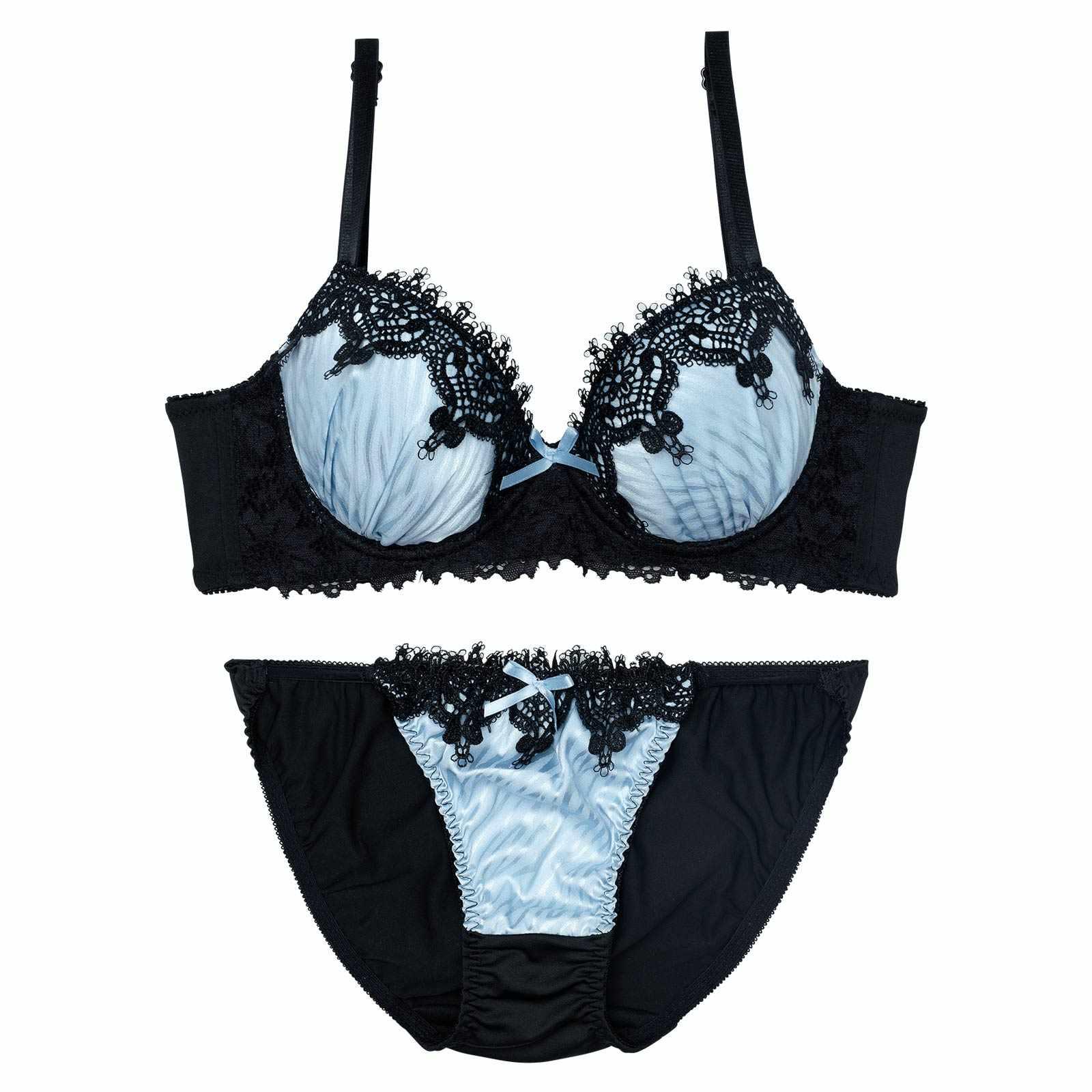 【EFサイズ】ゴシックケミカルレース育乳脇高ブラジャー&フルバックショーツ