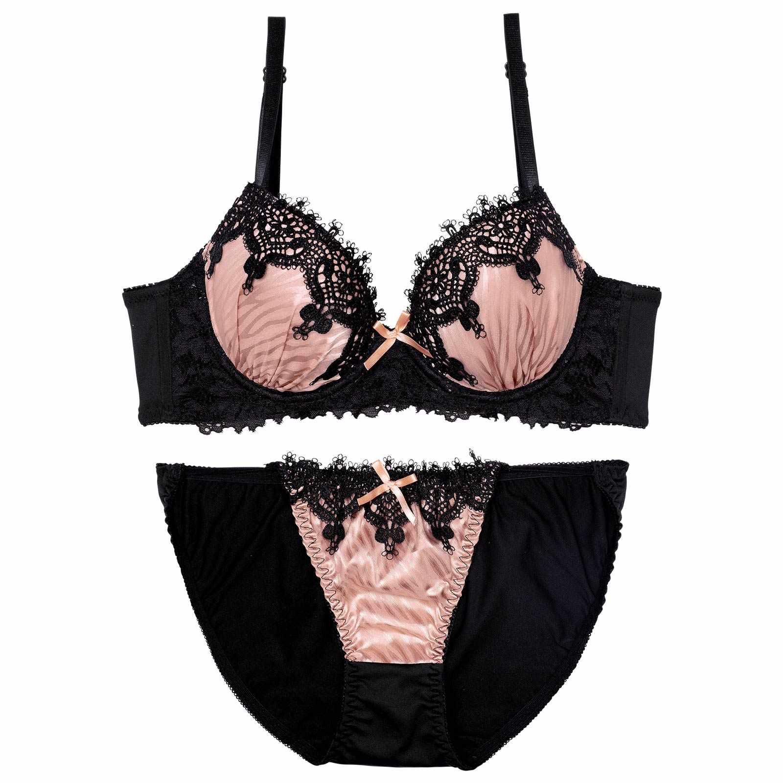 【EFサイズ】ゴシックケミカルレース育乳脇高ブラジャー&フルバックショーツ