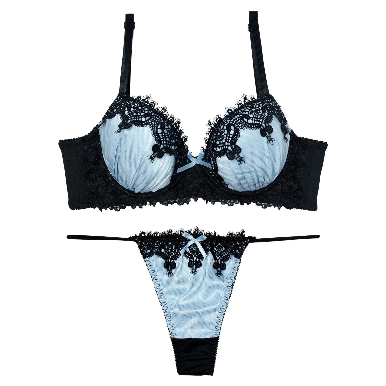 【EFサイズ】ゴシックケミカルレース育乳脇高ブラジャー&Tバックショーツ