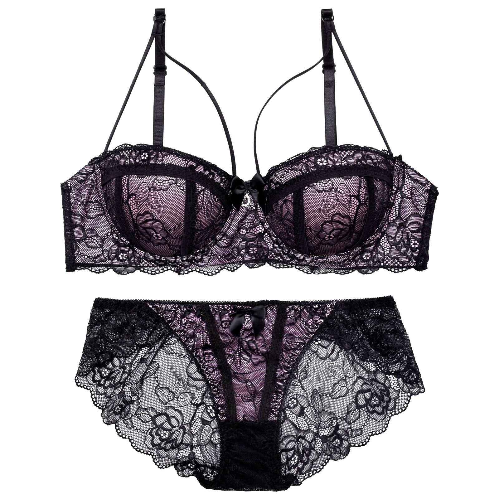 マジェスティックシアーレーシィブラジャー&バック透けフルバックショーツ