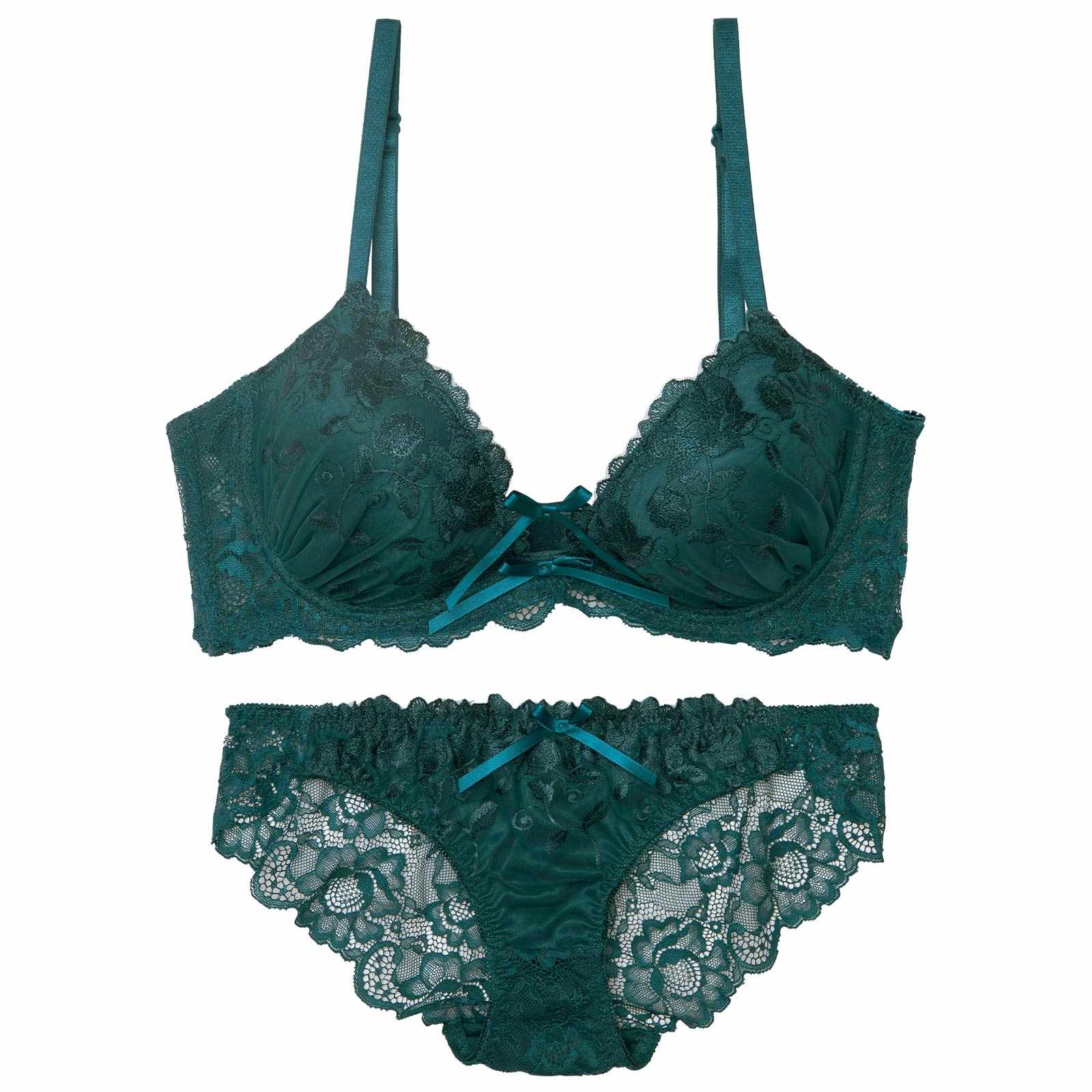 【三上悠亜着用】【EFサイズ】ブロッサムコードリボン育乳脇高ブラジャー&バック透けフルバックショーツ