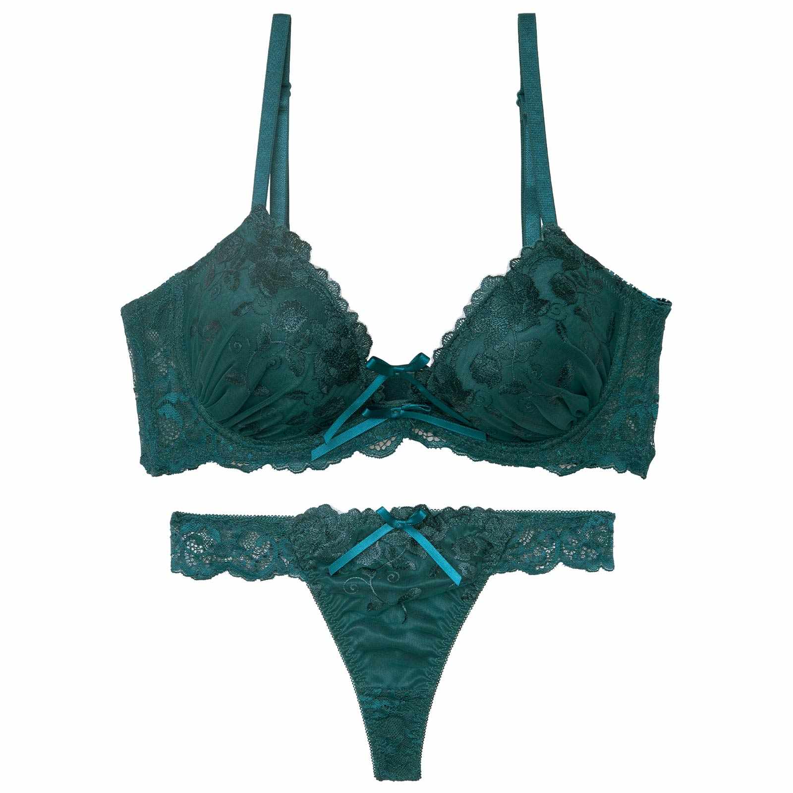 【三上悠亜着用】【EFサイズ】ブロッサムコードリボン育乳脇高ブラジャー&バック透けTバックショーツ