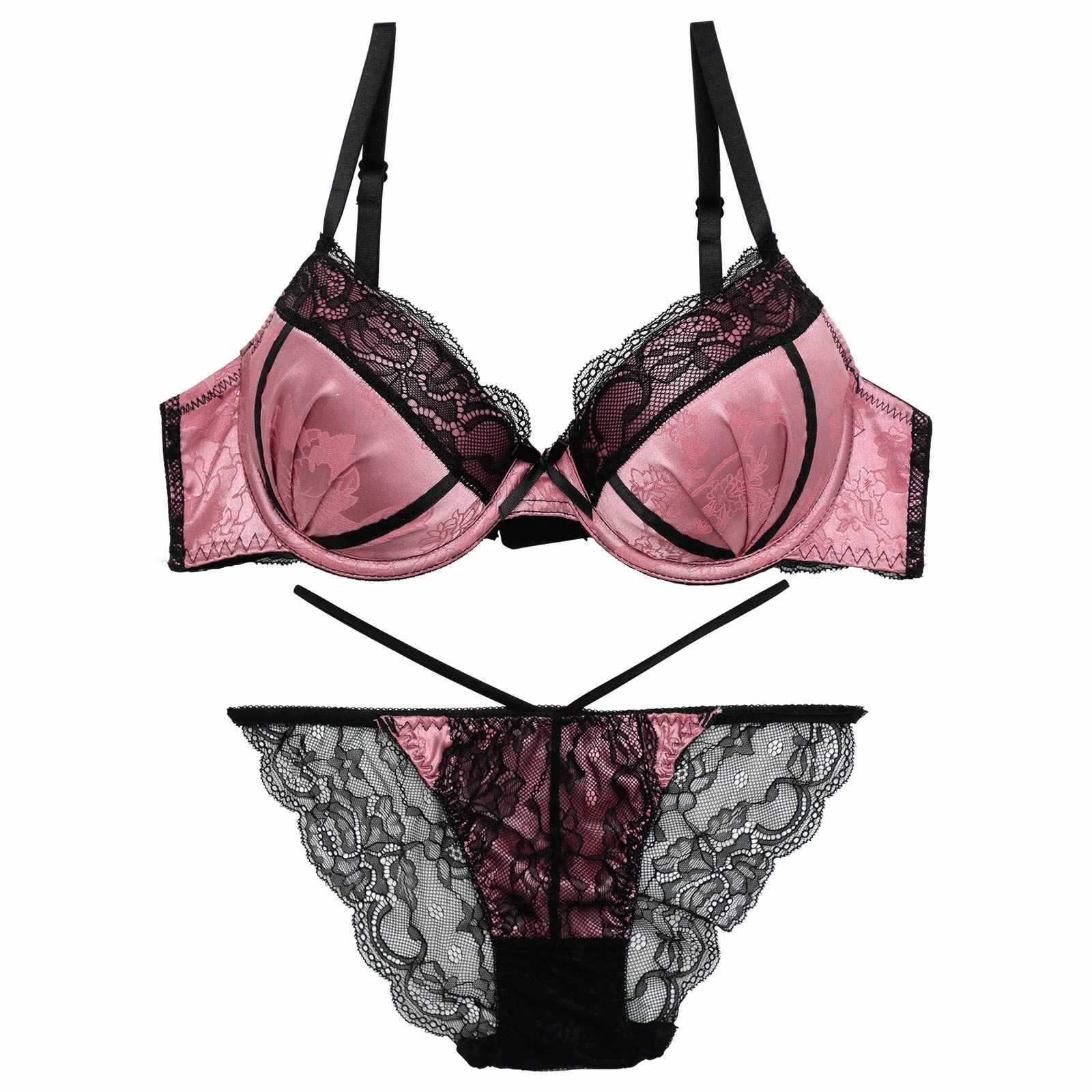 ブリリアントサテンレーシィブラジャー&バック透けフルバックショーツ