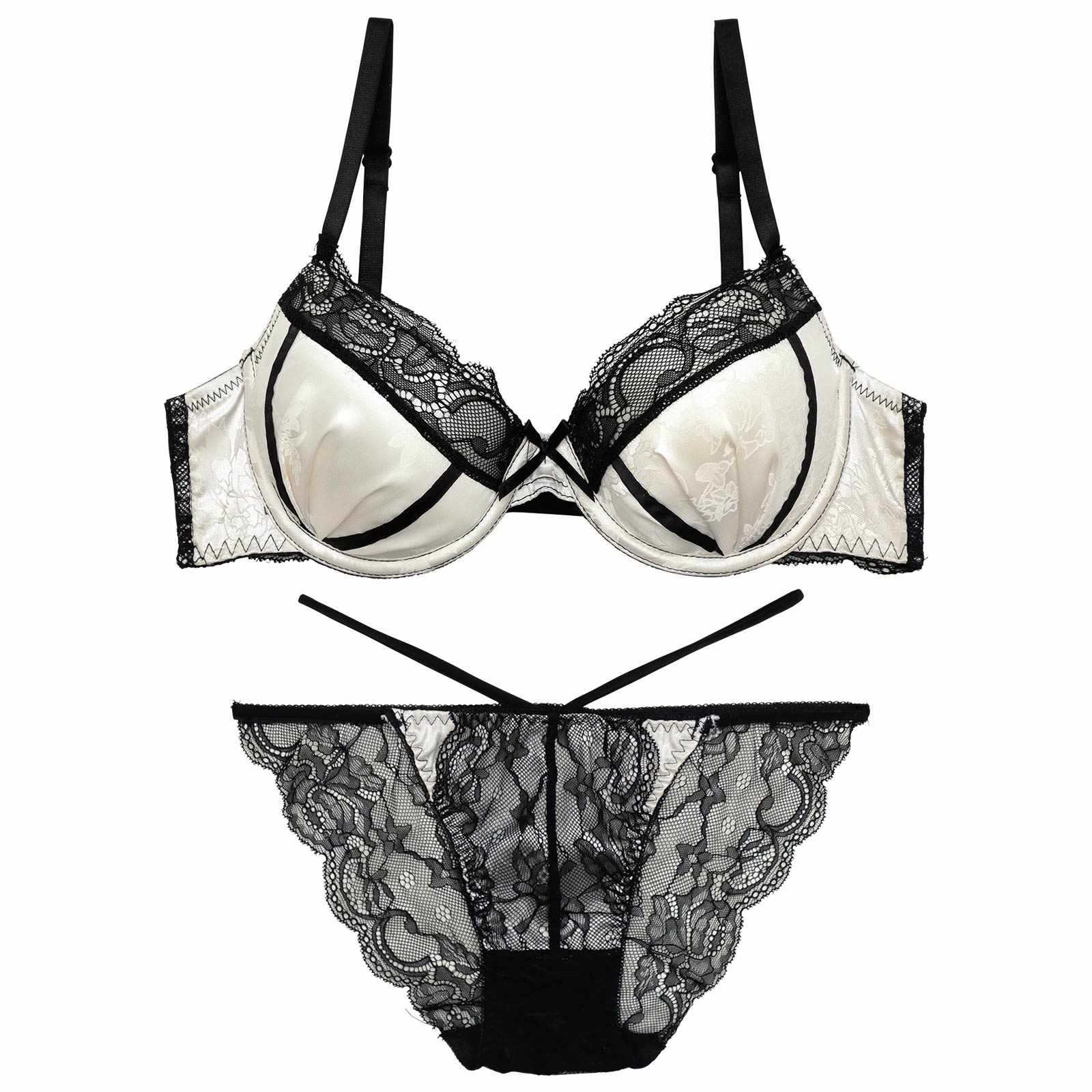 ブリリアントサテンレーシィブラジャー&バック透けフルバックショーツ