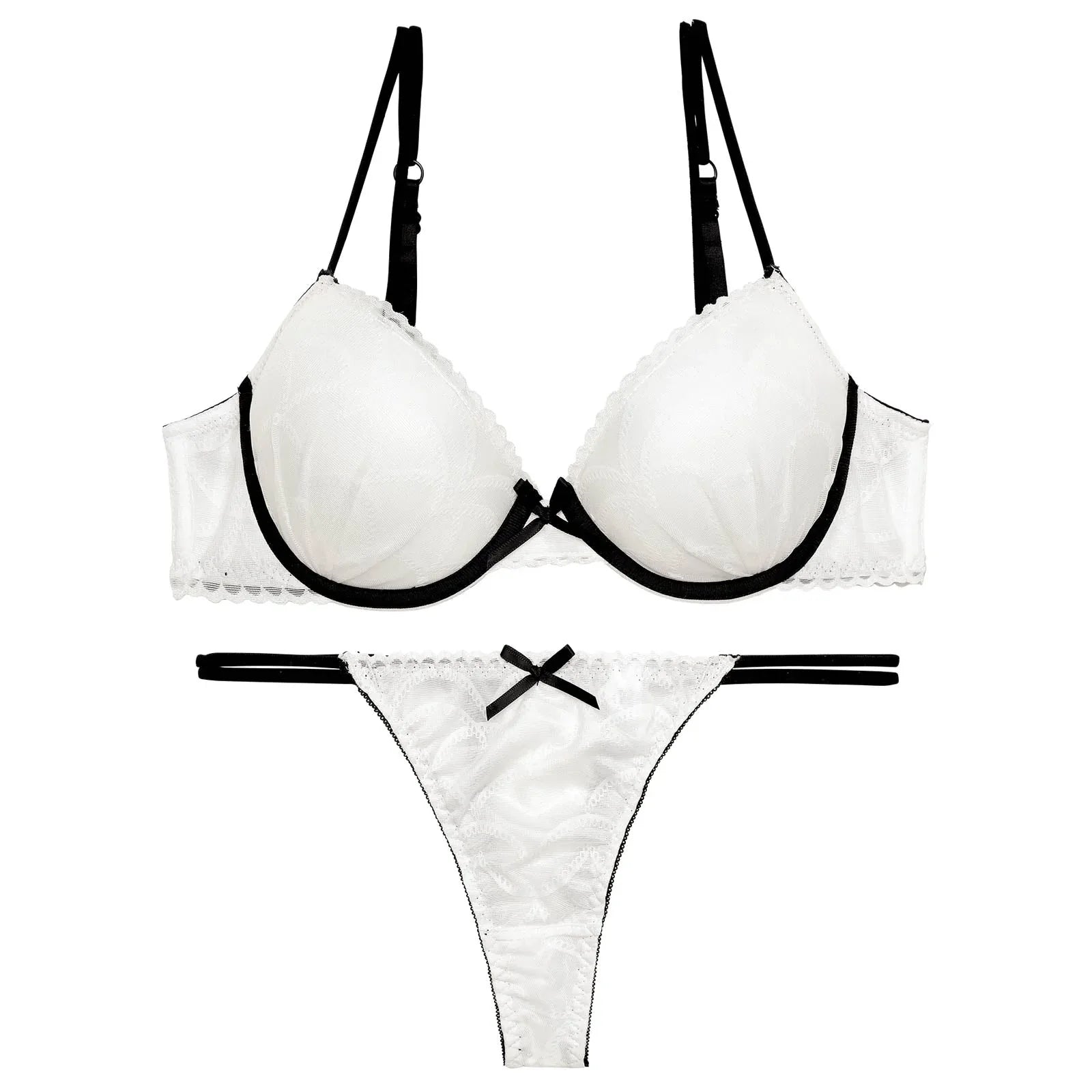 バイカラーシアースカラップブラジャー&バック透けTバックショーツ