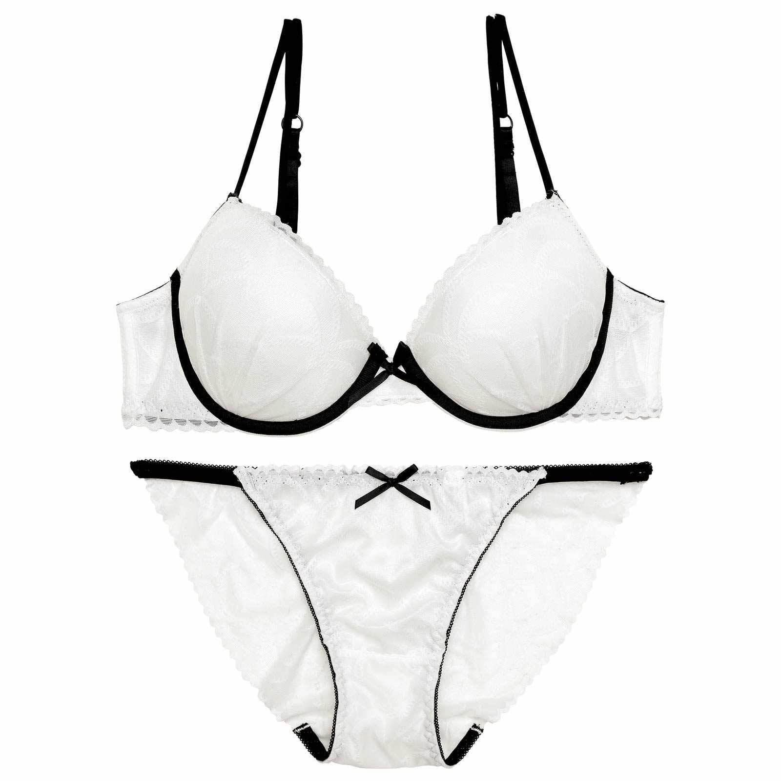 【EFサイズ】バイカラーシアースカラップブラジャー&バック透けフルバックショーツ