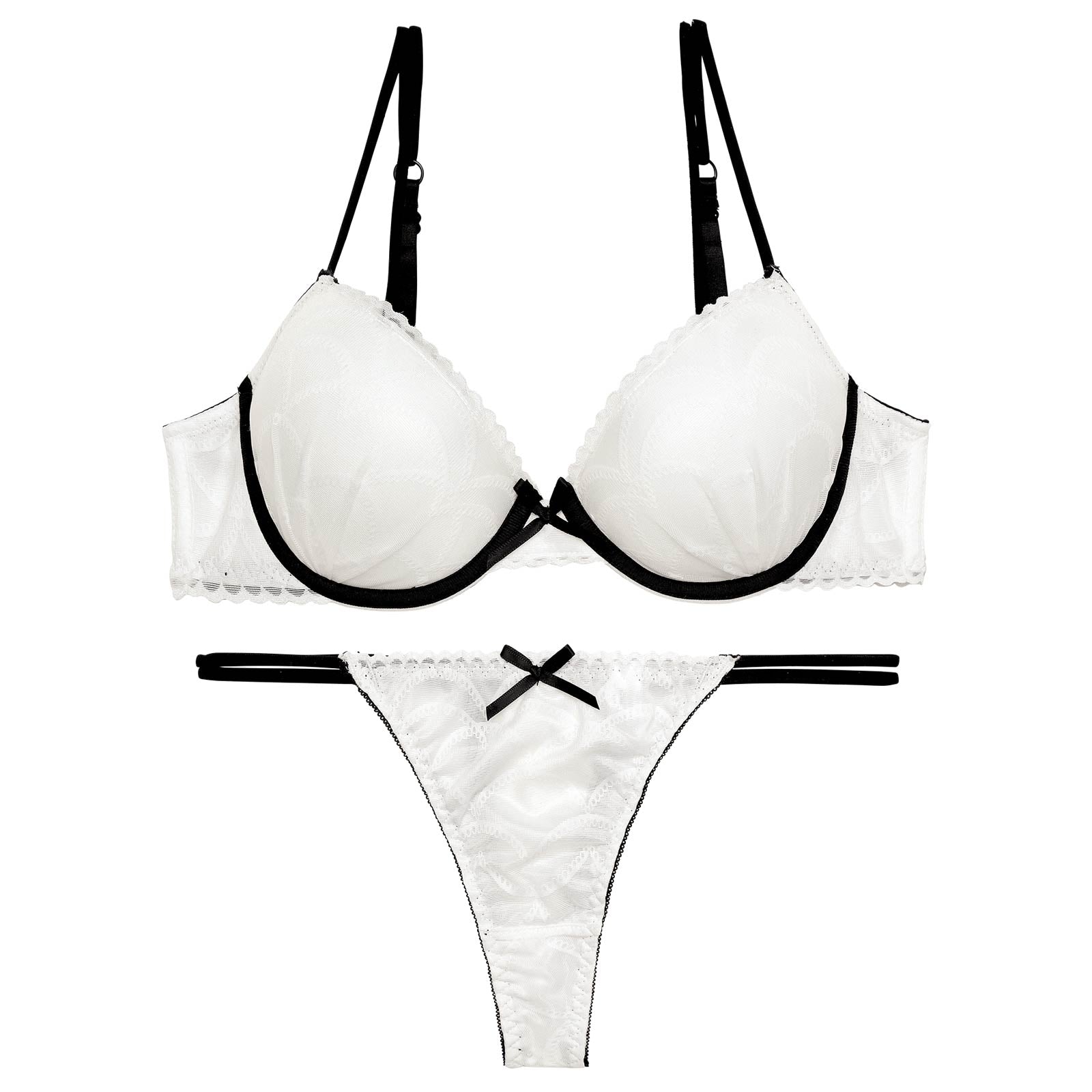 【EFサイズ】バイカラーシアースカラップブラジャー&バック透けTバックショーツ