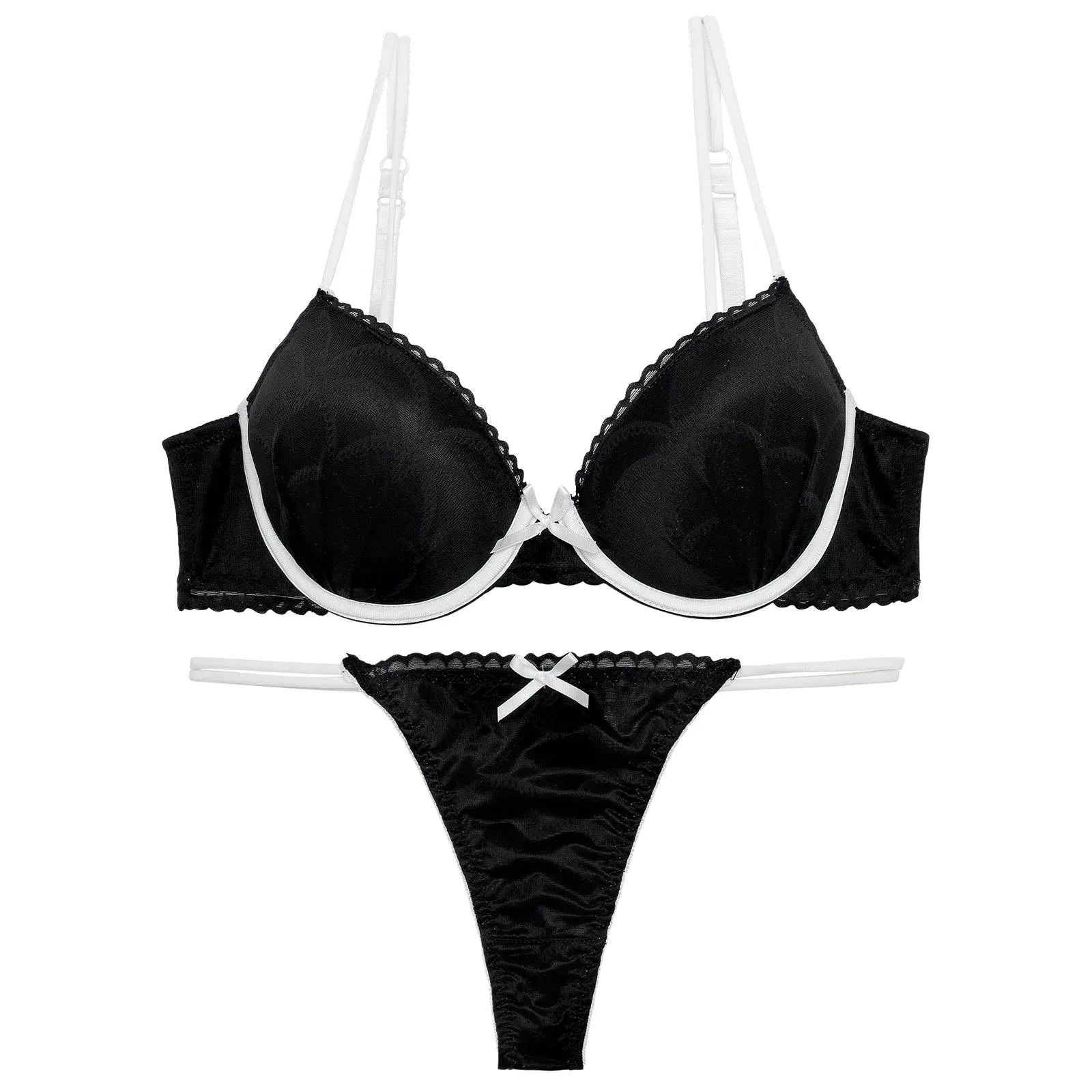 【EFサイズ】バイカラーシアースカラップブラジャー&バック透けTバックショーツ