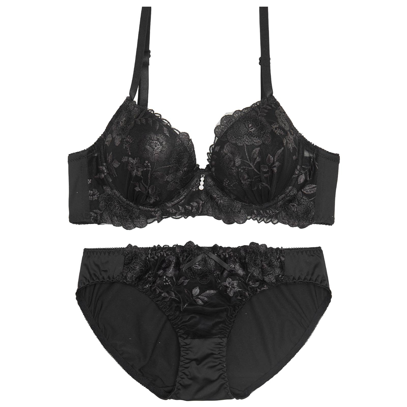 クラシックモノトーンブルーム育乳脇高ブラジャー&フルバックショーツ