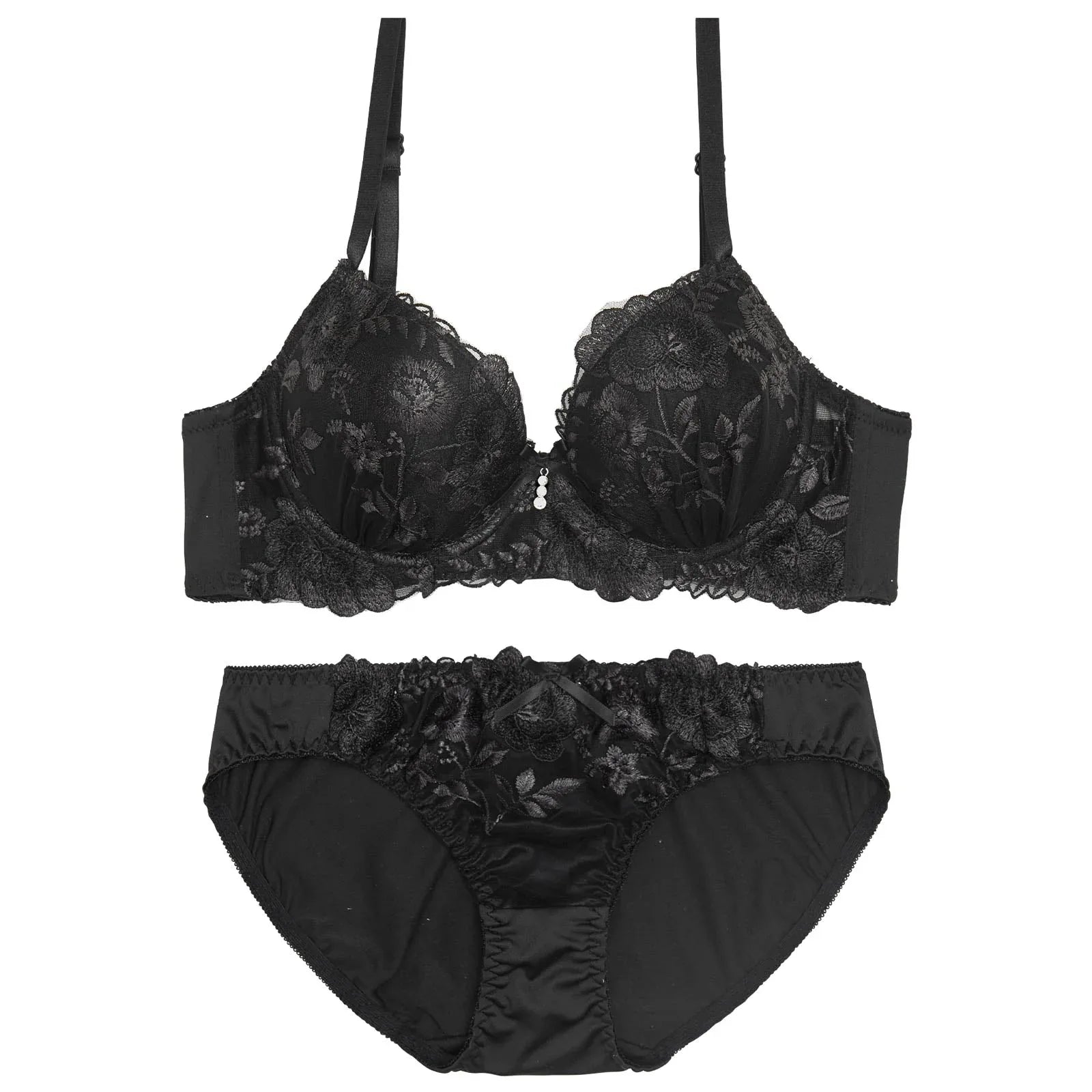 クラシックモノトーンブルーム育乳脇高ブラジャー&フルバックショーツ