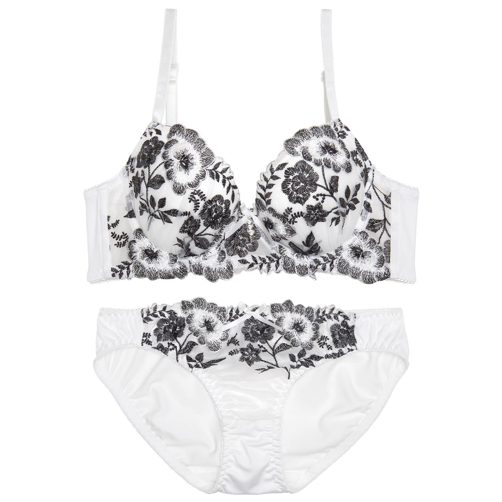 クラシックモノトーンブルーム育乳脇高ブラジャー&フルバックショーツ