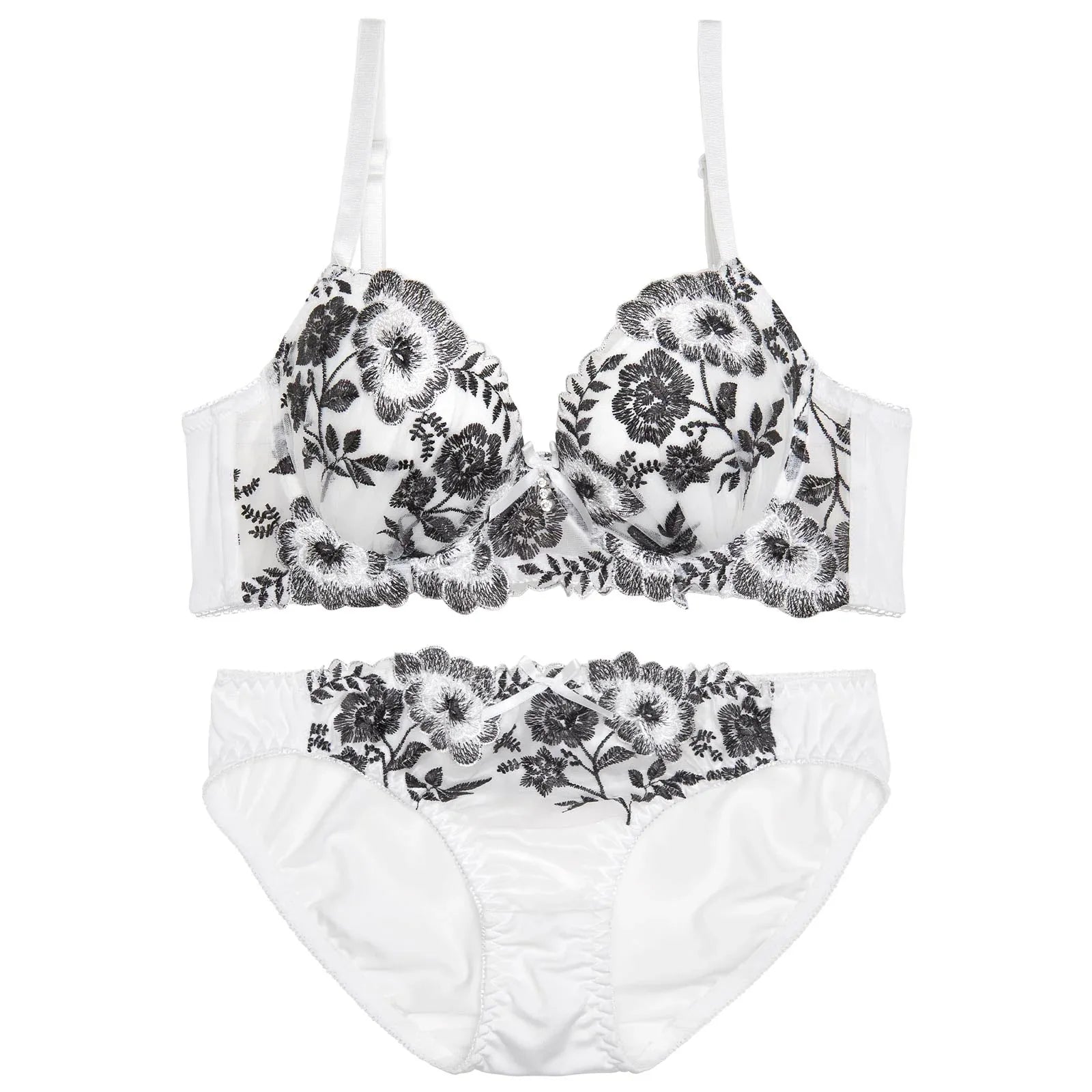 クラシックモノトーンブルーム育乳脇高ブラジャー&フルバックショーツ