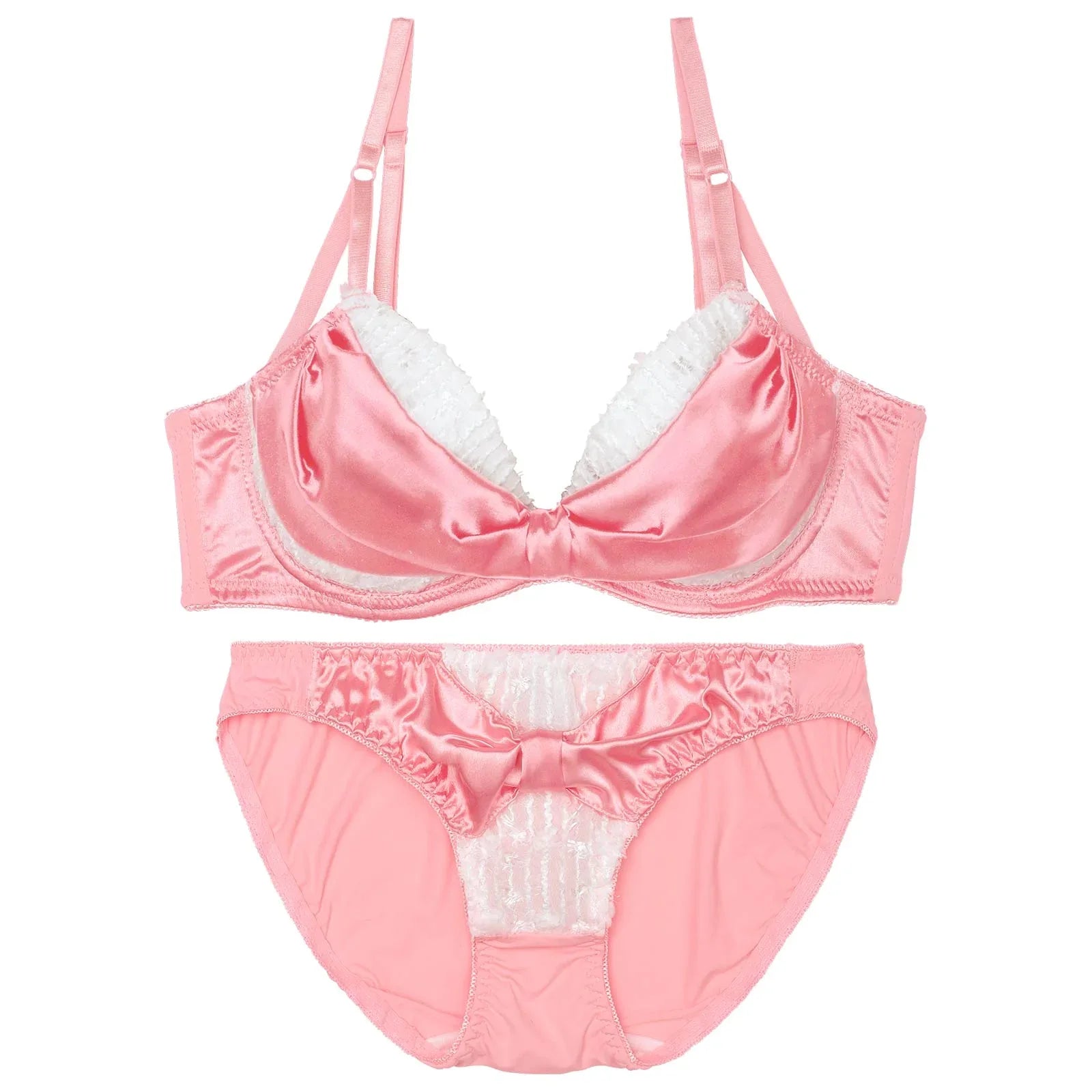 【かとゆり着用】プリティーグロスリボン育乳脇高ブラジャー&フルバックショーツ