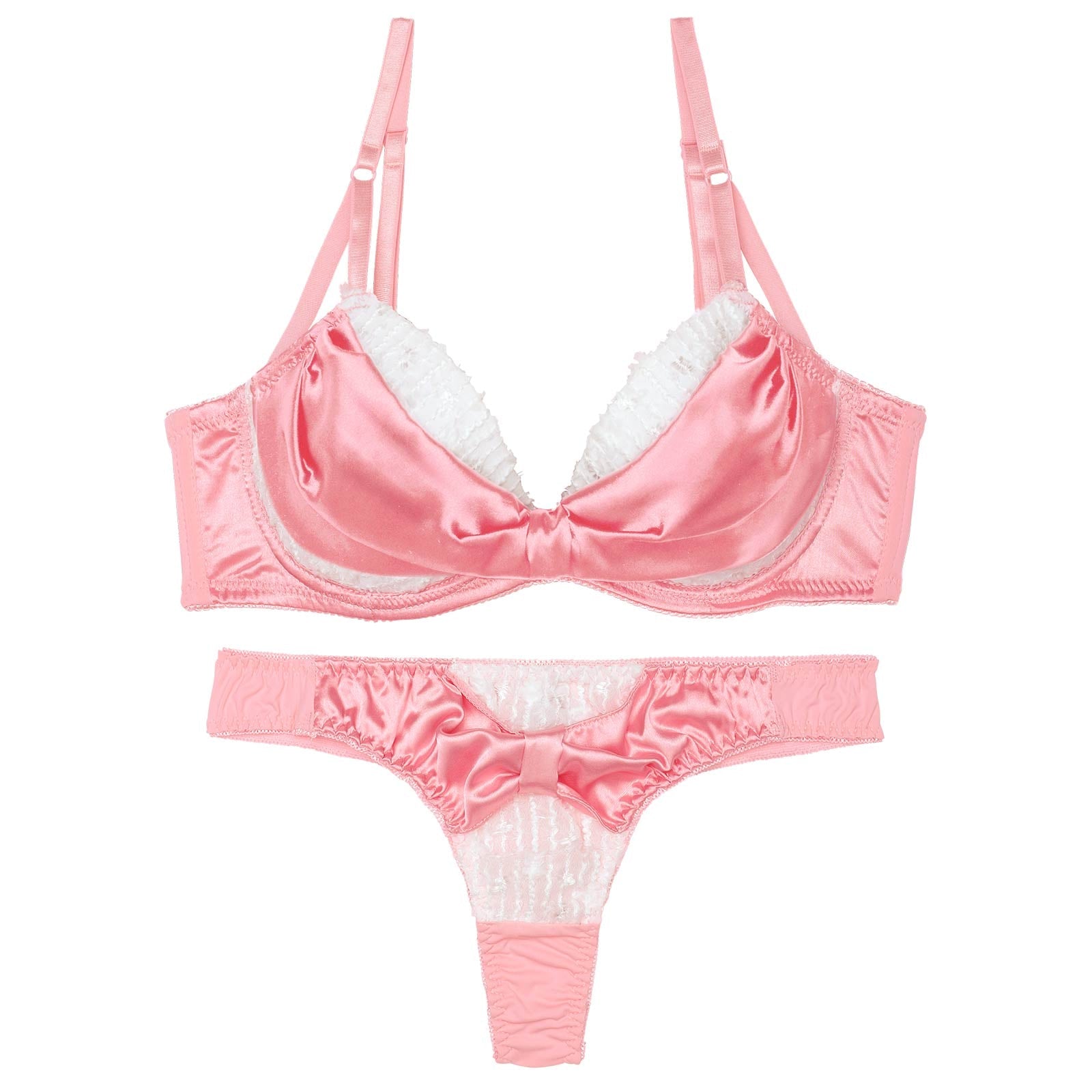 【かとゆり着用】プリティーグロスリボン育乳脇高ブラジャー&Tバックショーツ