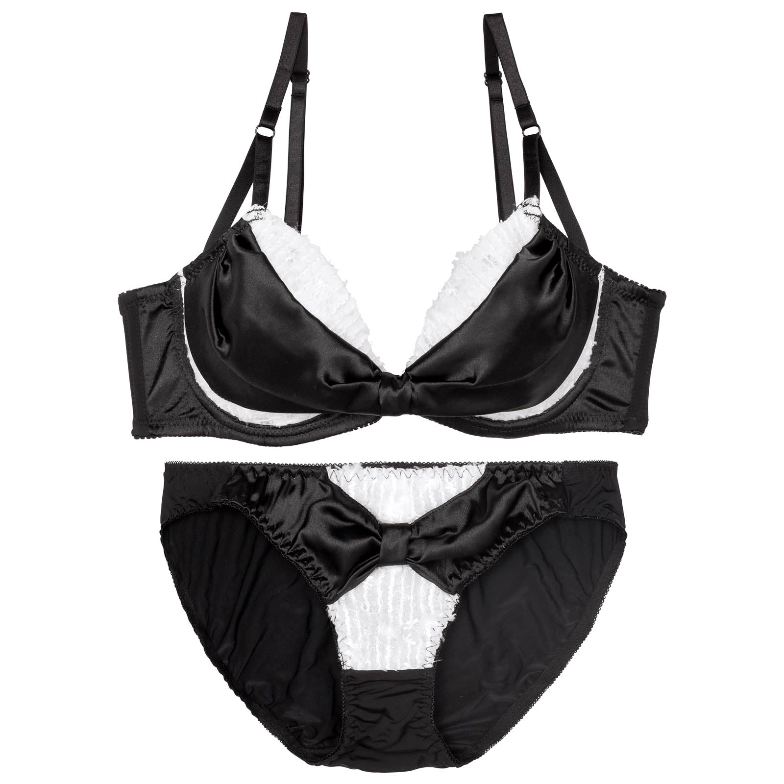 【かとゆり着用】【EFサイズ】プリティーグロスリボン育乳脇高ブラジャー&フルバックショーツ