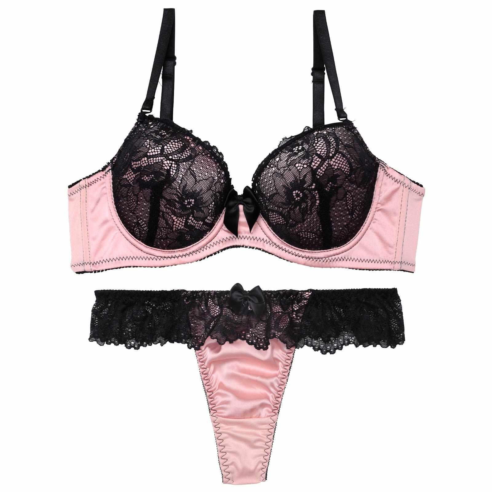 ロマンティックビターレースブラジャー&Tバックショーツ