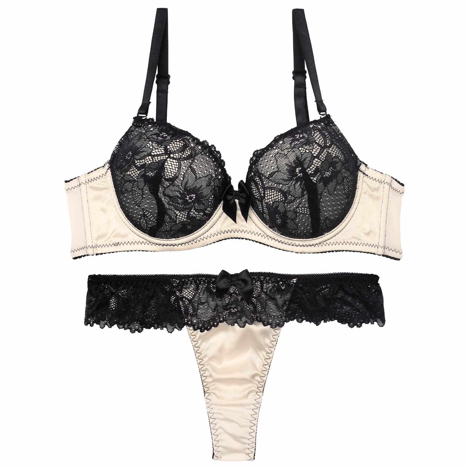 ロマンティックビターレースブラジャー&Tバックショーツ