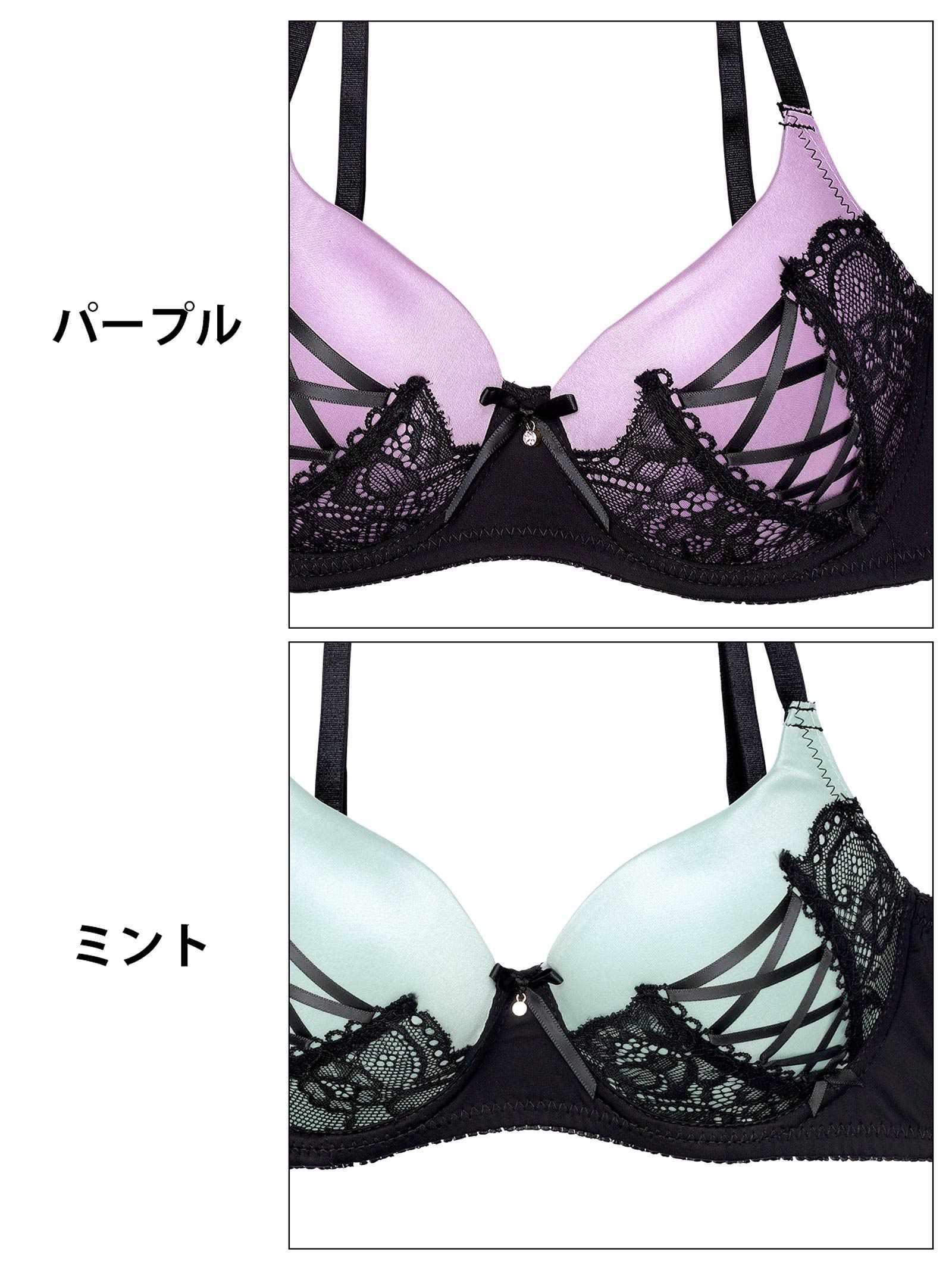 7/16新作!アリュールレースアップ育乳脇高ブラジャー&バック透けフルバックショーツ