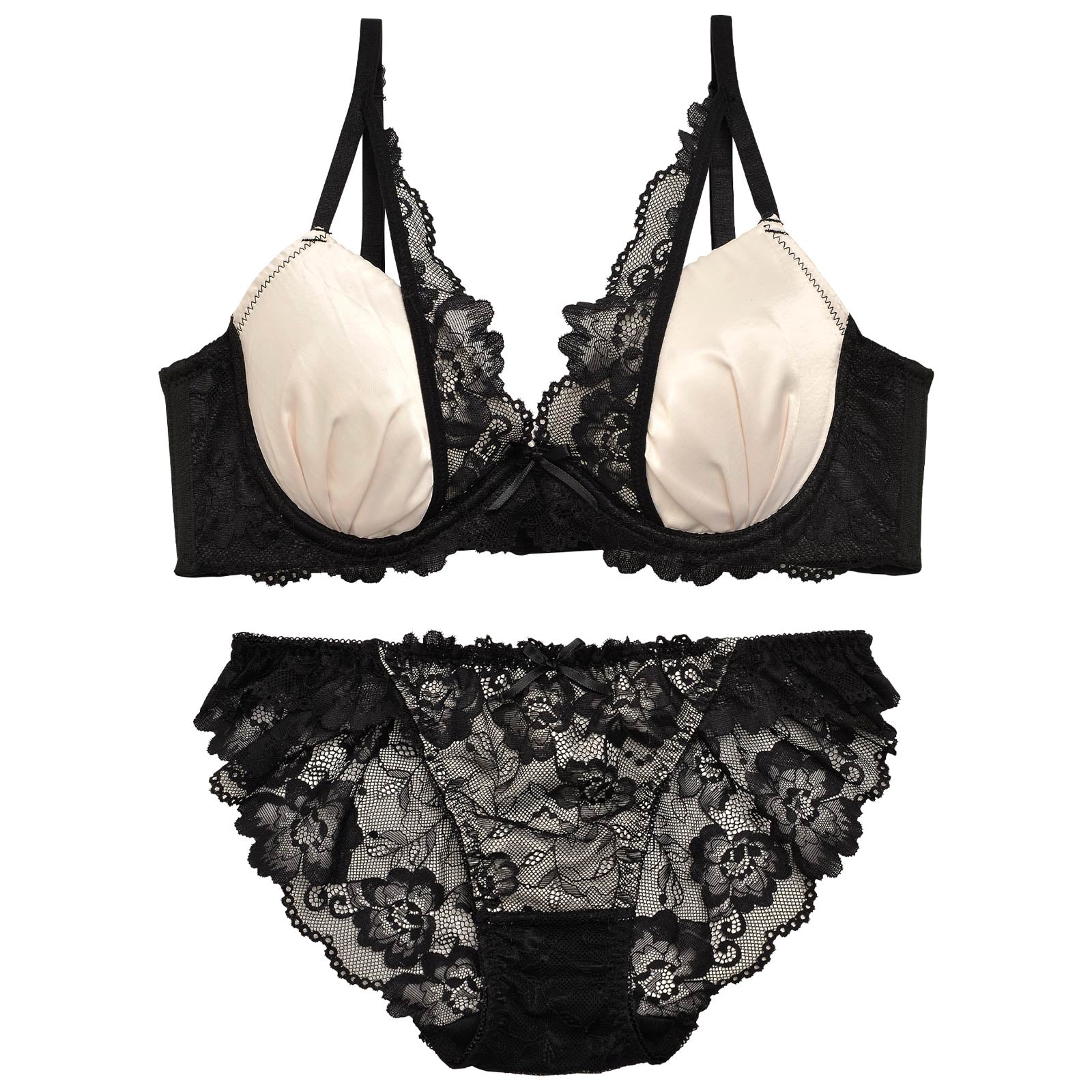 11/15再販!【三上悠亜着用】ロイヤルサテンレース育乳脇高ブラジャー&バック透けフルバックショーツ