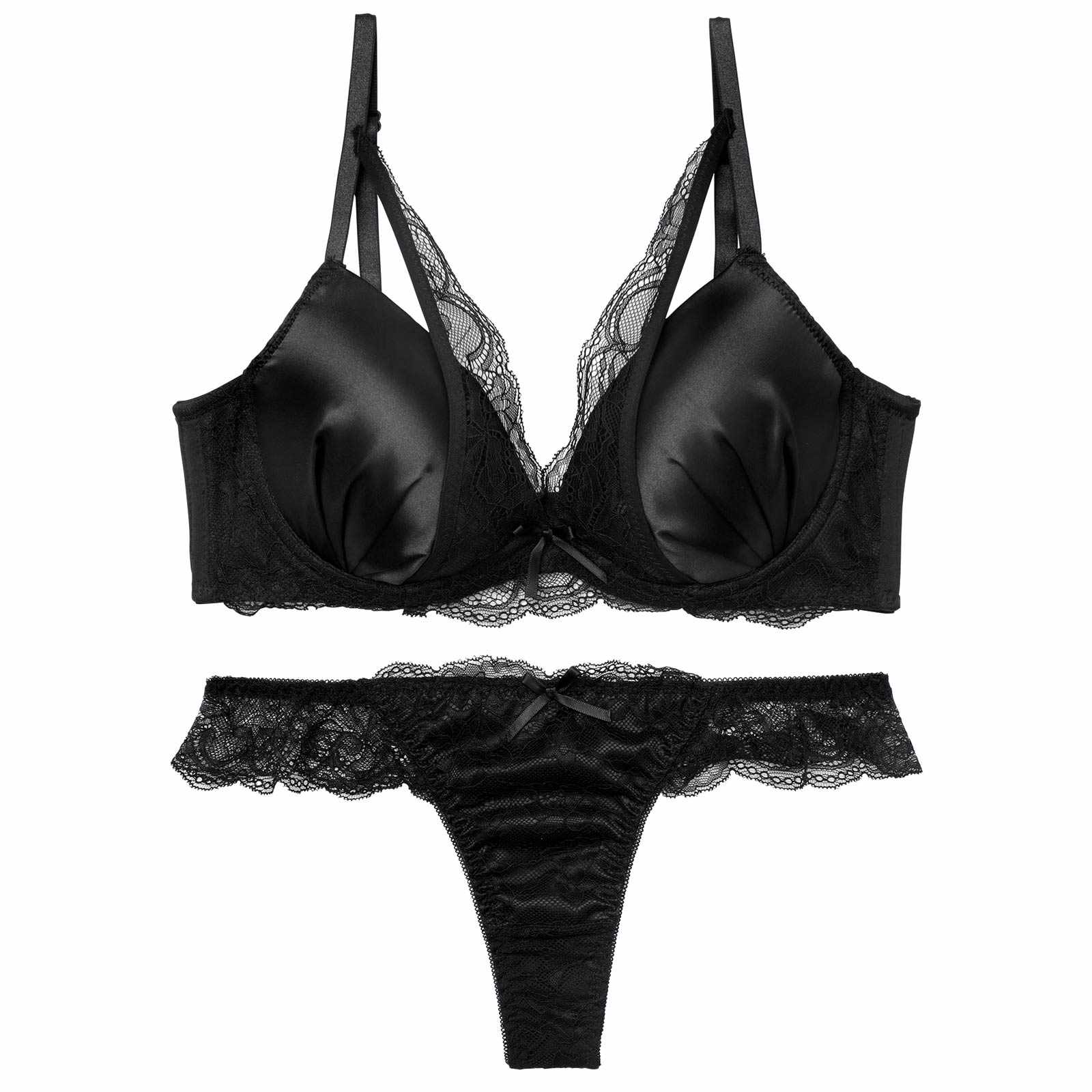 2/21再販!ジュエリーサテンレース育乳脇高ブラジャー&バック透けTバックショーツ - 【公式】247Lingerie