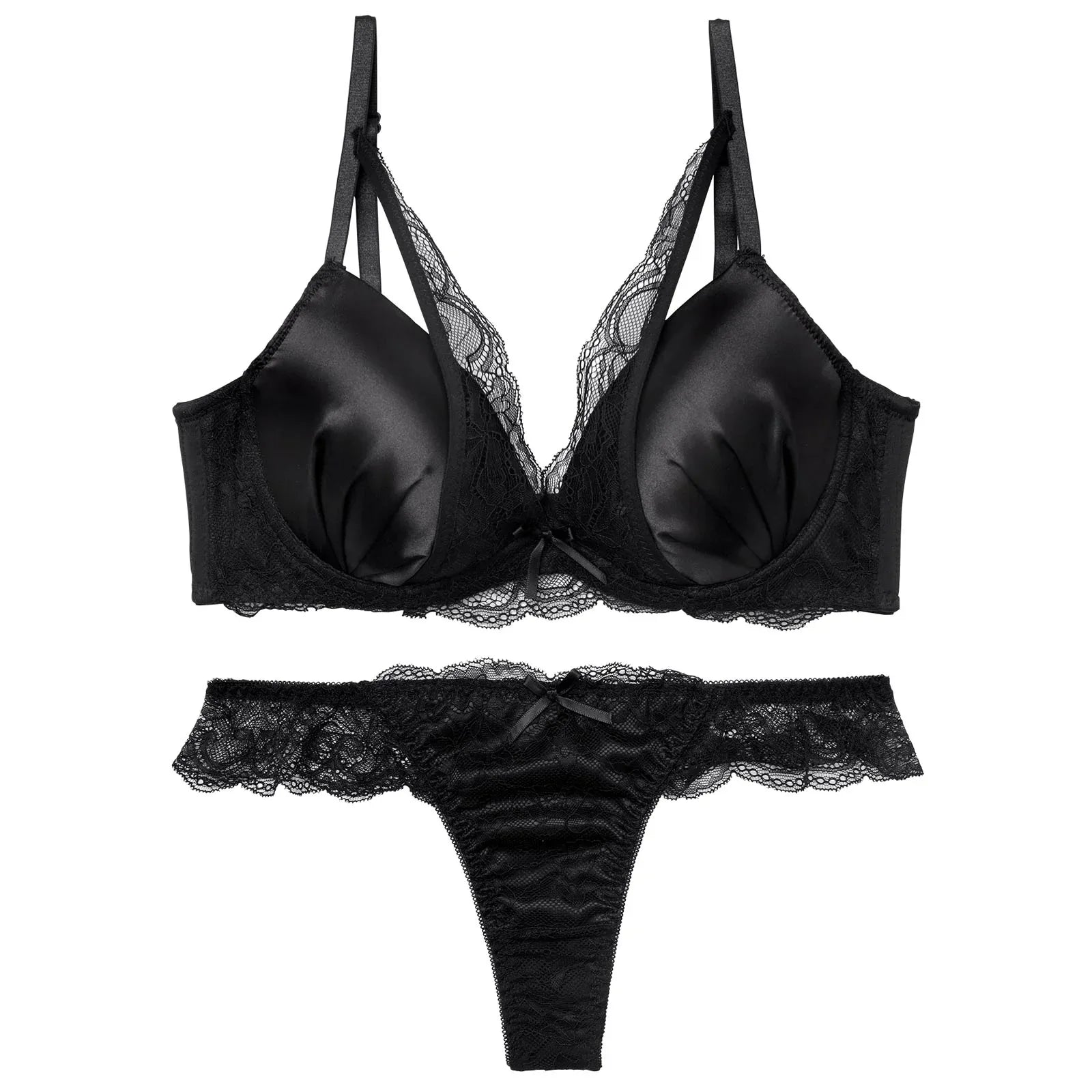 【三上悠亜着用】ロイヤルサテンレース育乳脇高ブラジャー&バック透けTバックショーツ