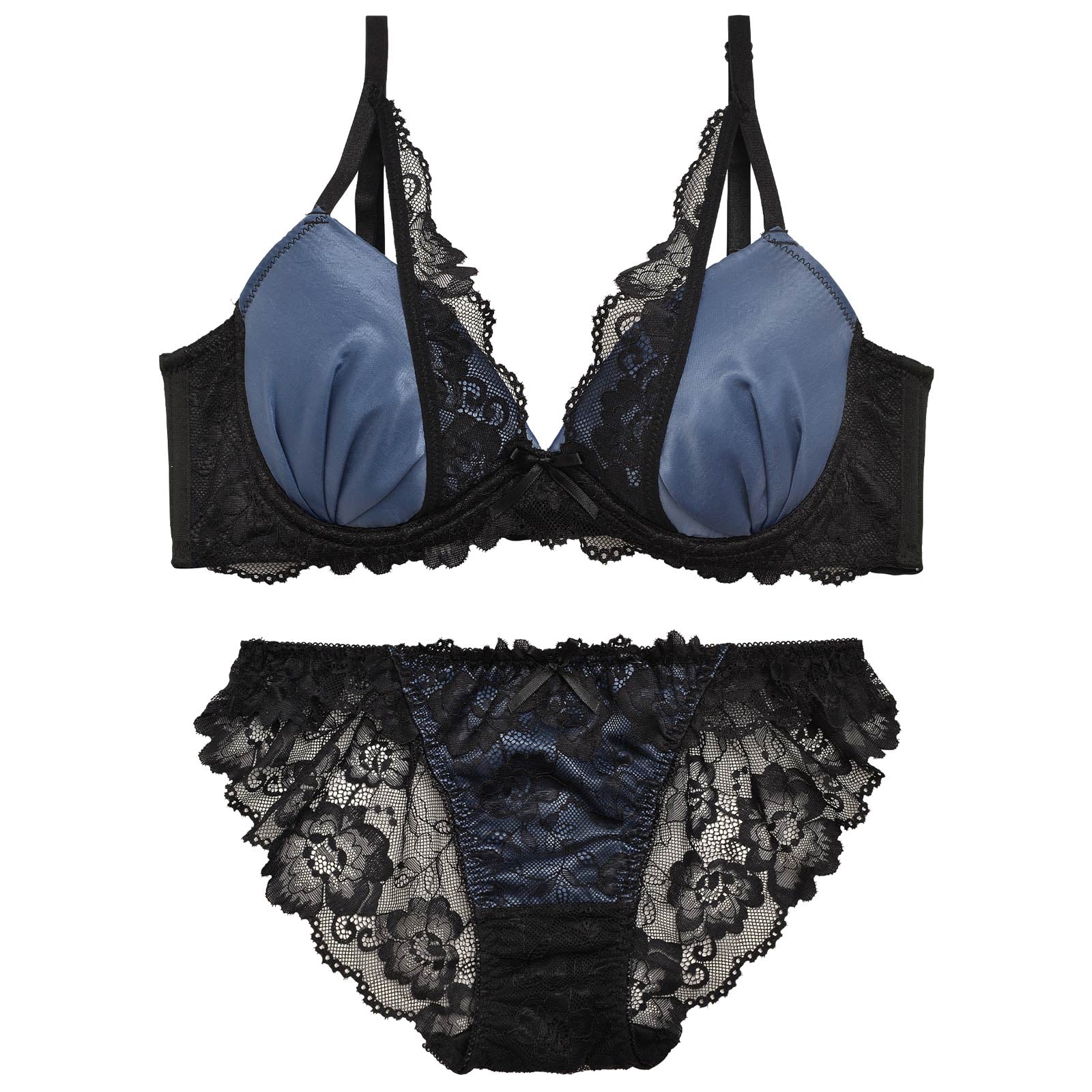 11/15再販!【三上悠亜着用】【EFサイズ】ロイヤルサテンレース育乳脇高ブラジャー&バック透けフルバックショーツ