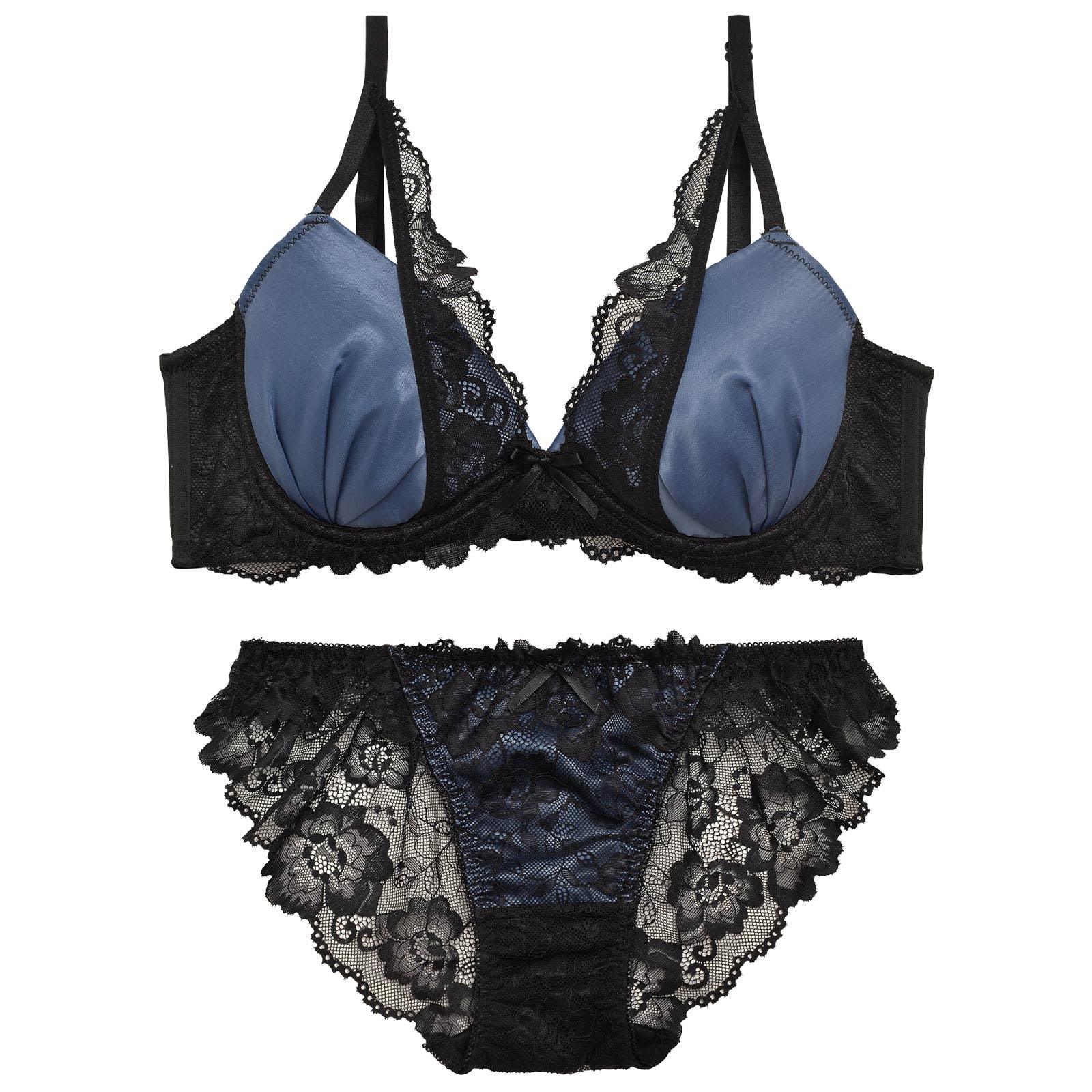 【三上悠亜着用】【EFサイズ】ロイヤルサテンレース育乳脇高ブラジャー&バック透けフルバックショーツ