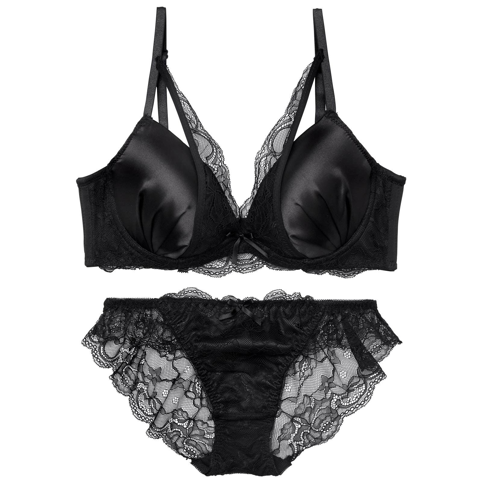 【三上悠亜着用】【EFサイズ】ロイヤルサテンレース育乳脇高ブラジャー&バック透けフルバックショーツ
