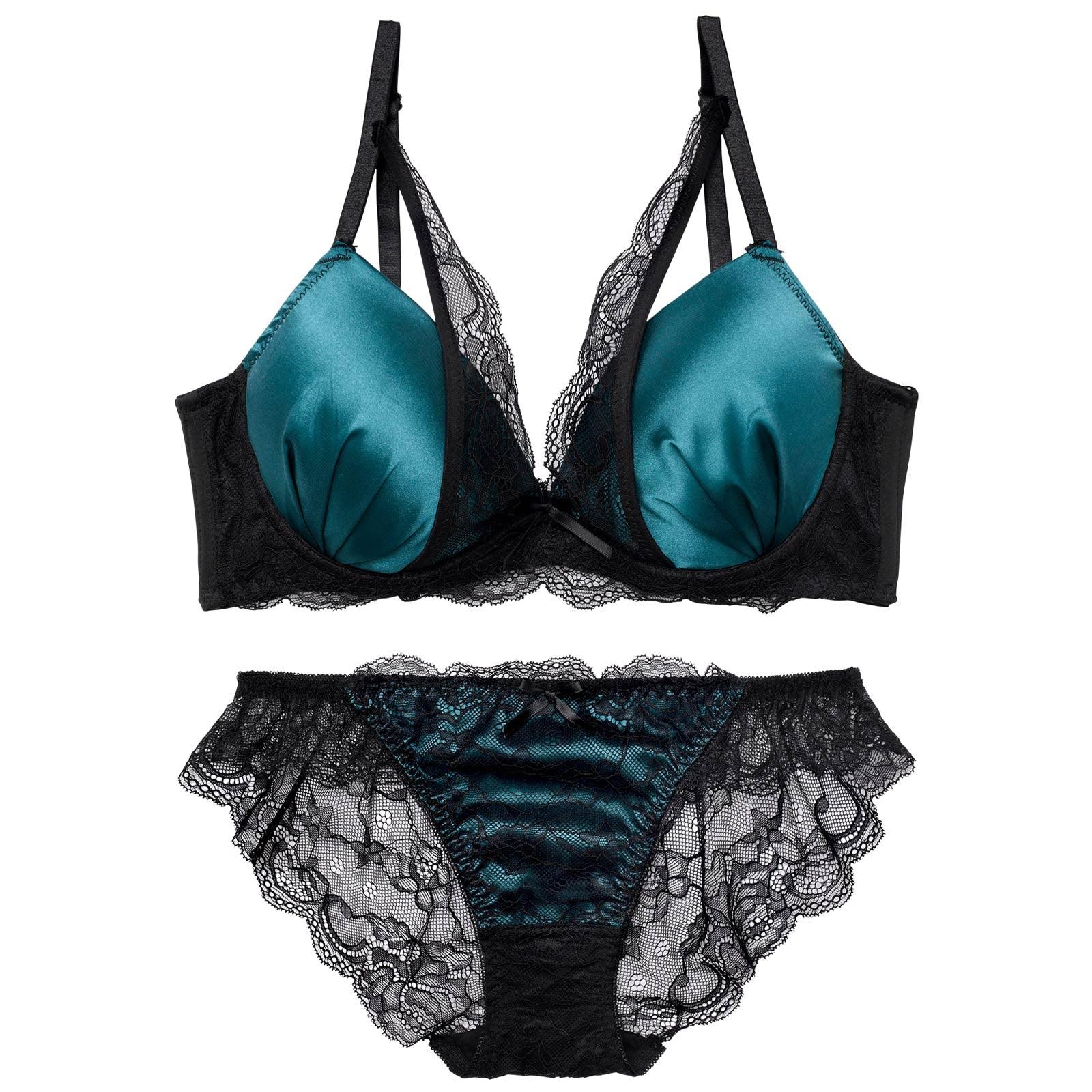 【三上悠亜着用】【EFサイズ】ロイヤルサテンレース育乳脇高ブラジャー&バック透けフルバックショーツ