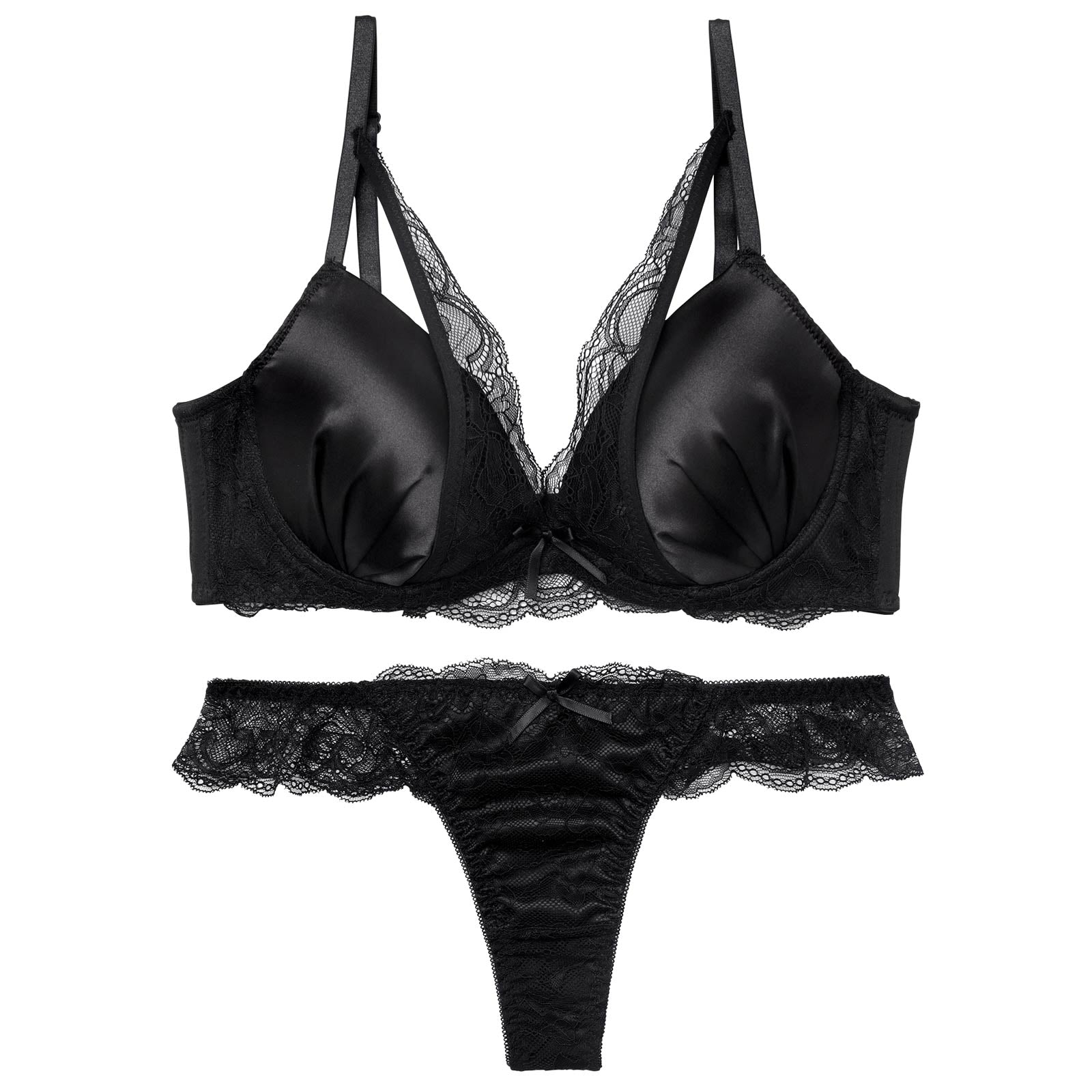 11/15再販!【三上悠亜着用】【EFサイズ】ロイヤルサテンレース育乳脇高ブラジャー&バック透けTバックショーツ