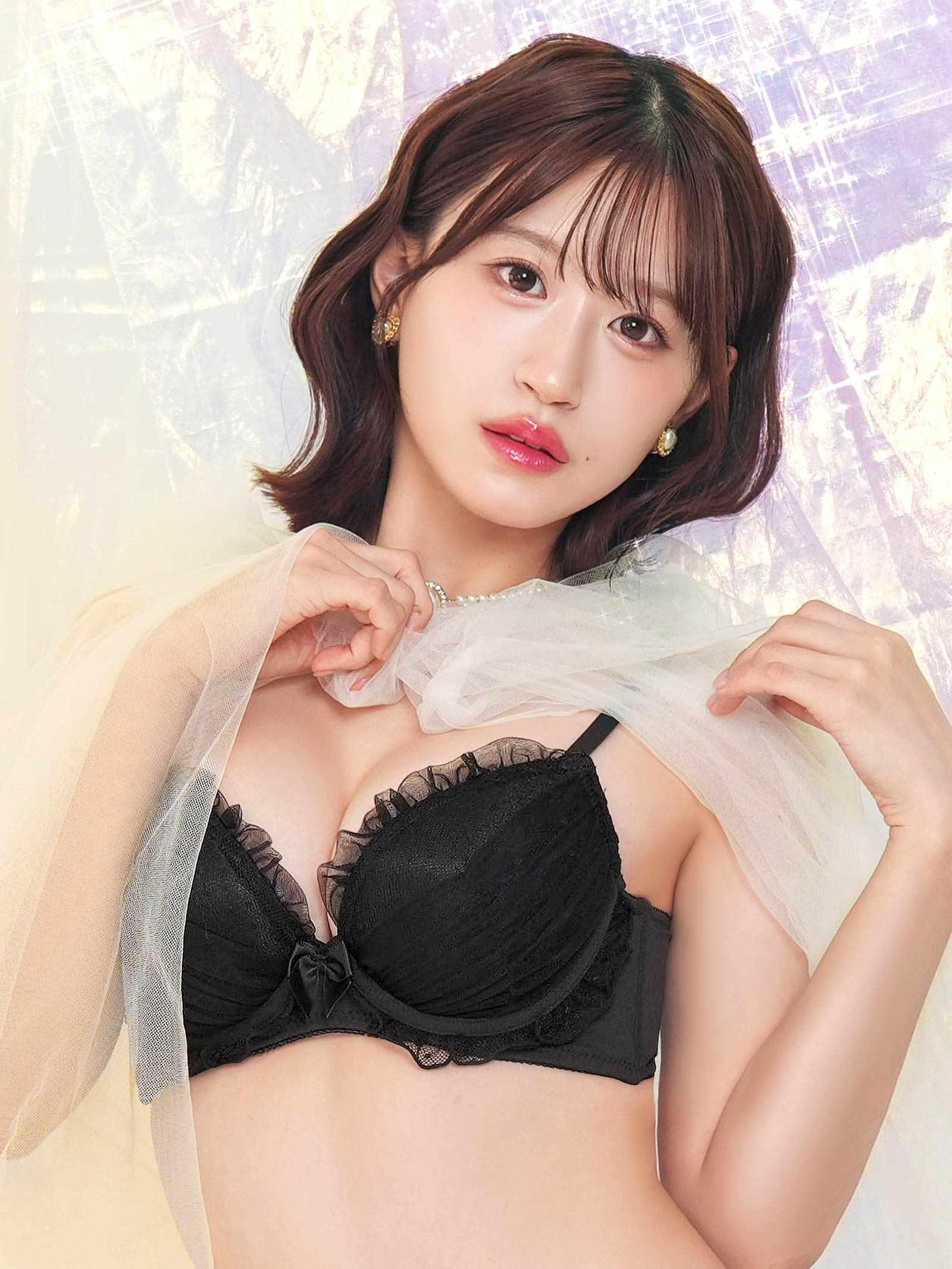 9/10新作!【EFサイズ】メロウドットチュール育乳脇高ブラジャー&フルバックショーツ